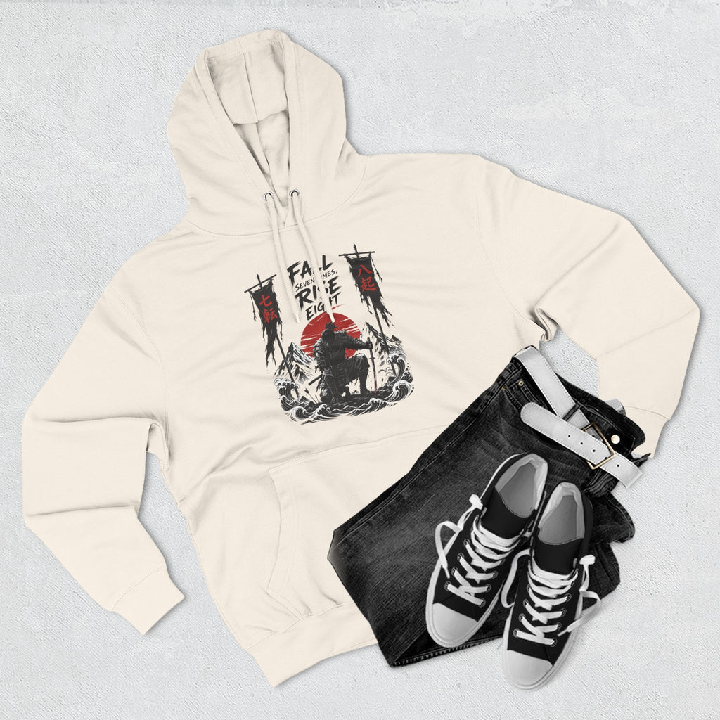 Samurai Sunset Hoodie — "Fall Rise Fight" Graphic Fleece Hoodie