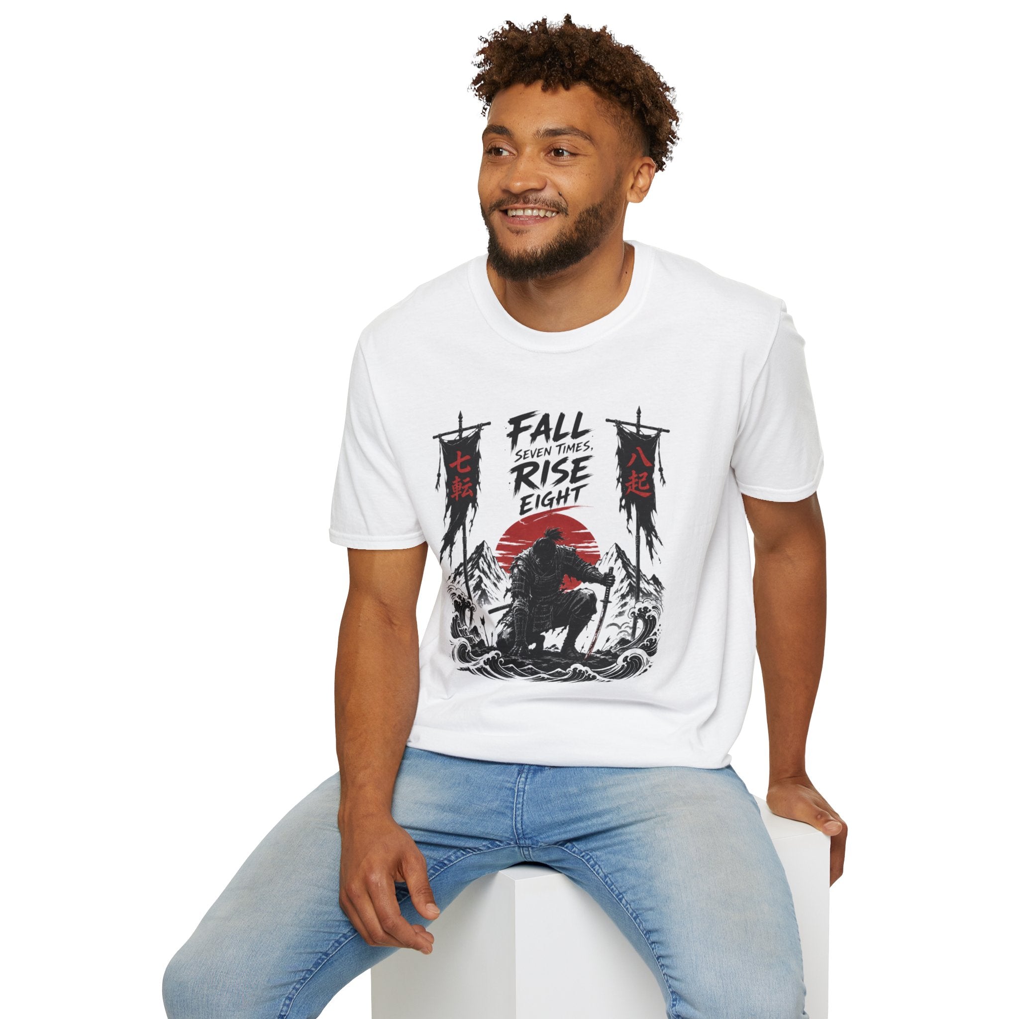 T-Shirt — “Fall Seven Times, Rise Eight” Samurai Graphic Tee