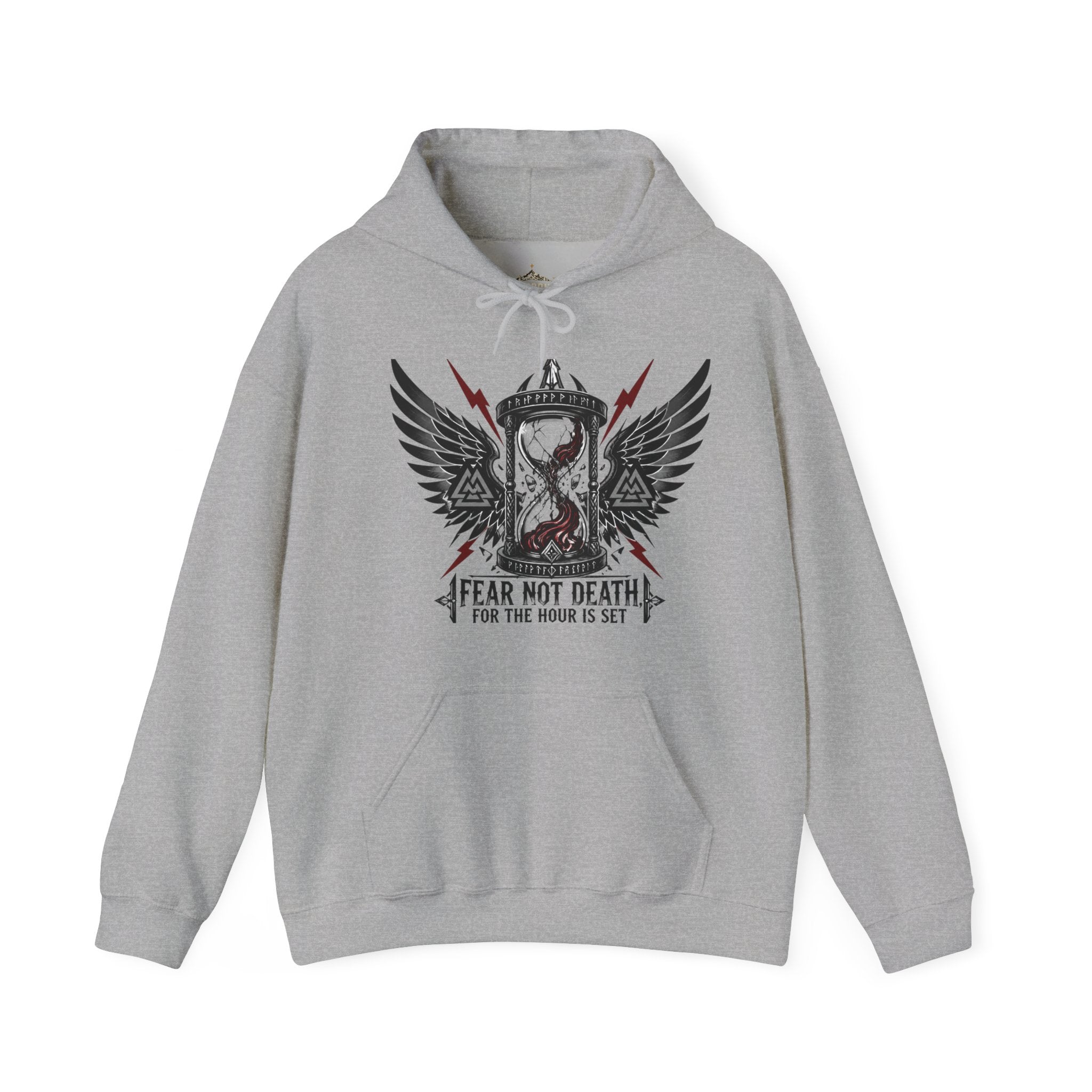 Fear Not Death Hourglass Wings Hoodie — Gothic Inspirational Pullover