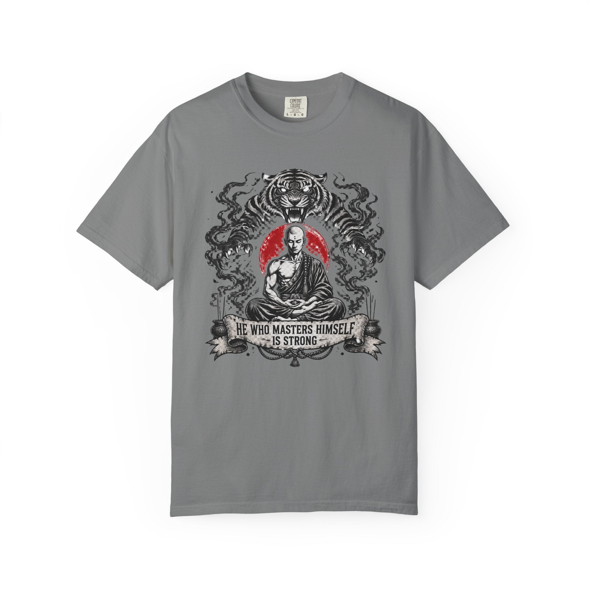 Meditation Tiger T-Shirt — "He Who Masters Himself is Strong" Zen Graphic Tee