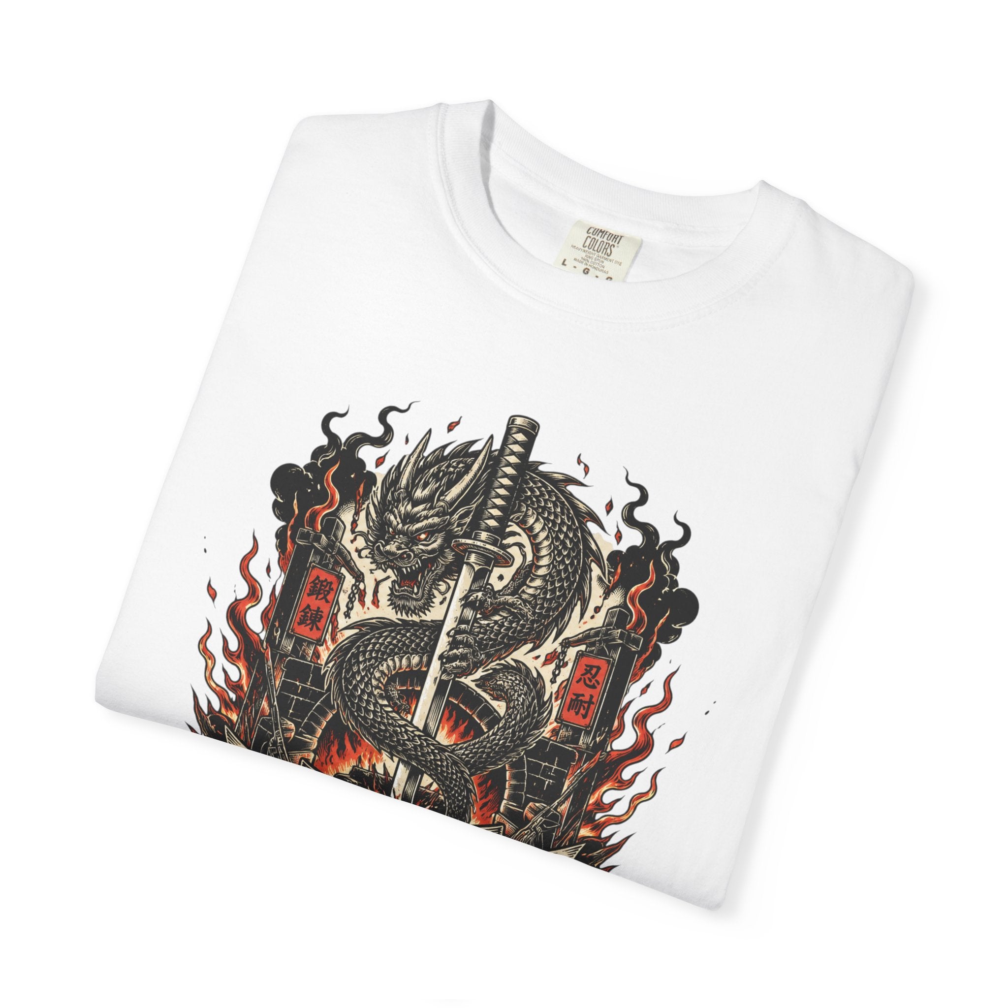Sword & Flame Graphic T-Shirt — "A Sword Is Polished By Fire"