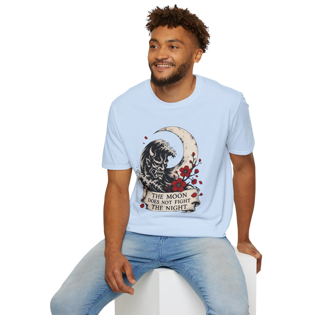 Moon & Wave Graphic T-Shirt — "The Moon Does Not Fight The Night"