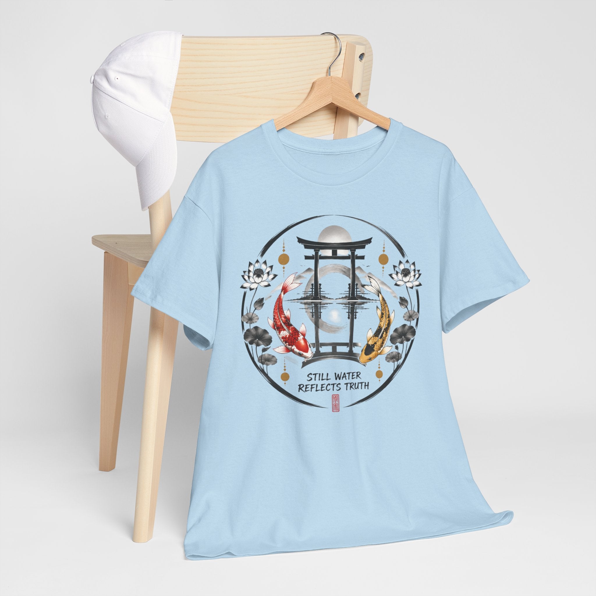 Koi Pond Tee — 'Still Water Reflects Truth' Japanese Torii Graphic T-Shirt