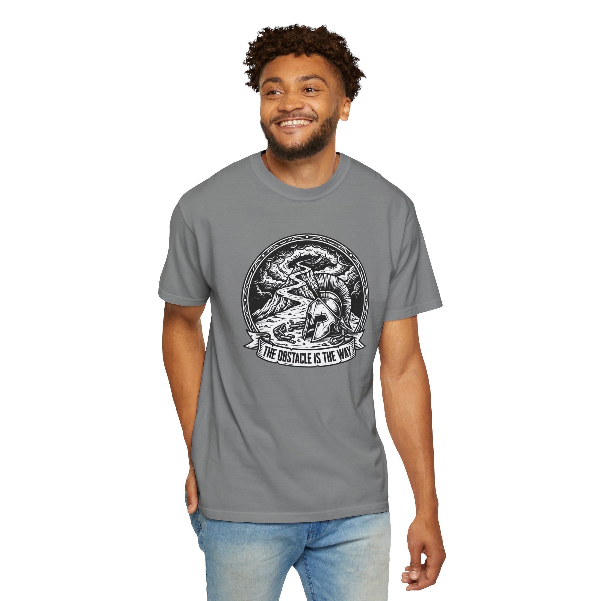 T-Shirt — 'The Obstacle Is The Way' Spartan Helmet Graphic Tee