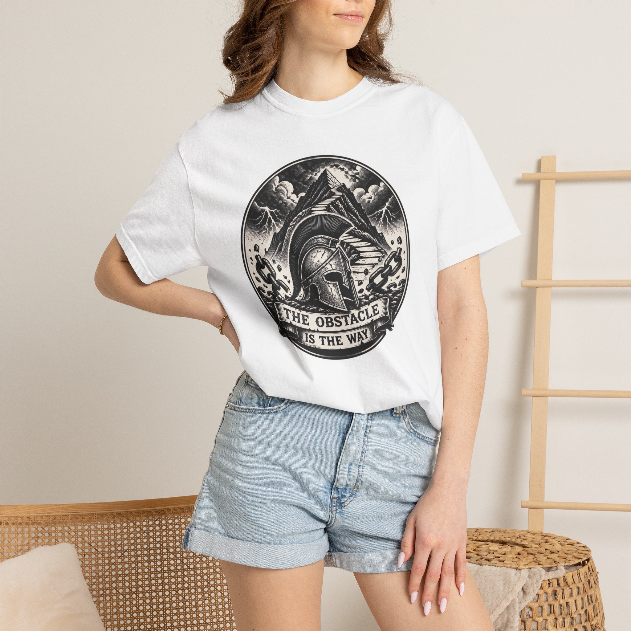 Spartan Helmet T‑Shirt — "The Obstacle Is The Way" Motivational Tee