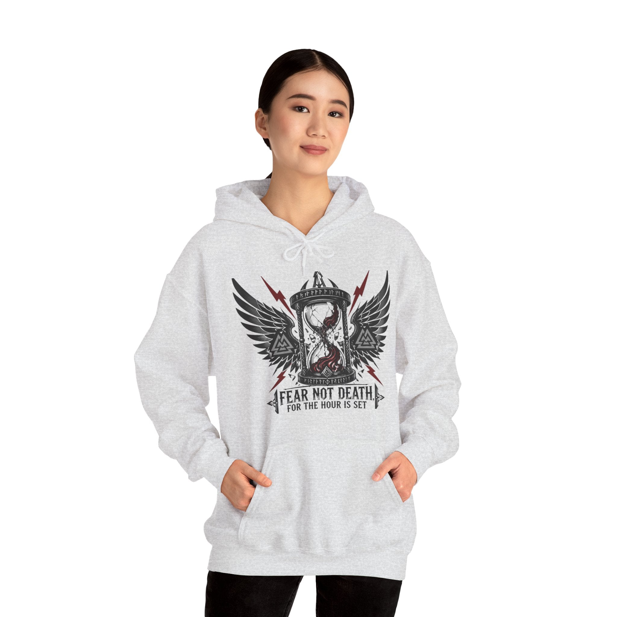 Fear Not Death Hourglass Wings Hoodie — Gothic Inspirational Pullover