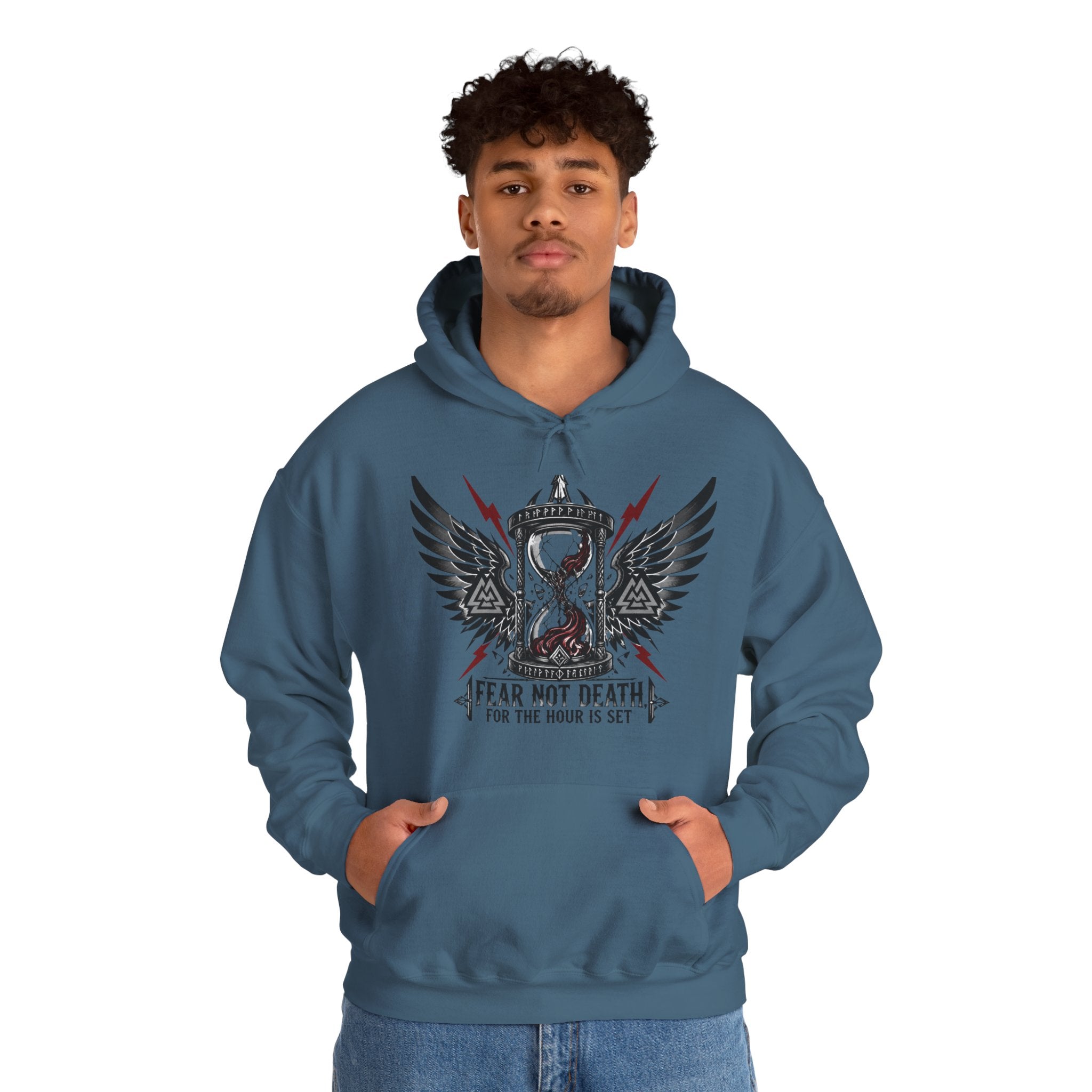 Fear Not Death Hourglass Wings Hoodie — Gothic Inspirational Pullover