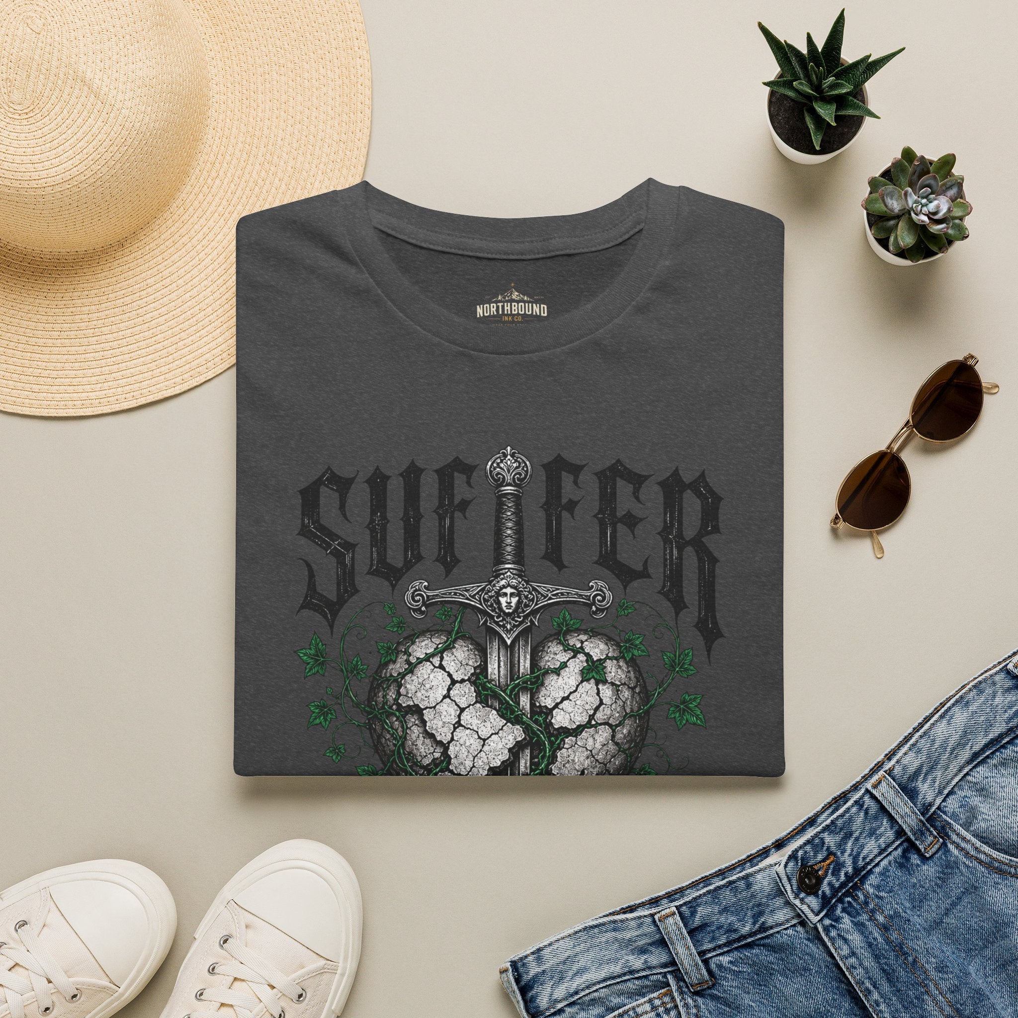 Suffer Well T-Shirt — Gothic Heart Sword Graphic Tee