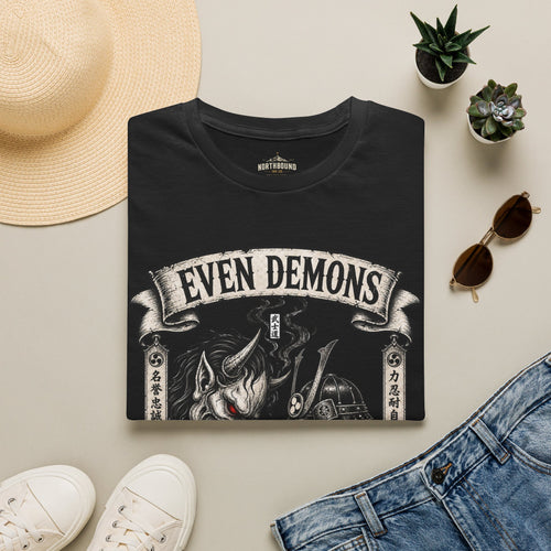 Even Demons T-Shirt — Gothic Samurai Cat Graphic Tee