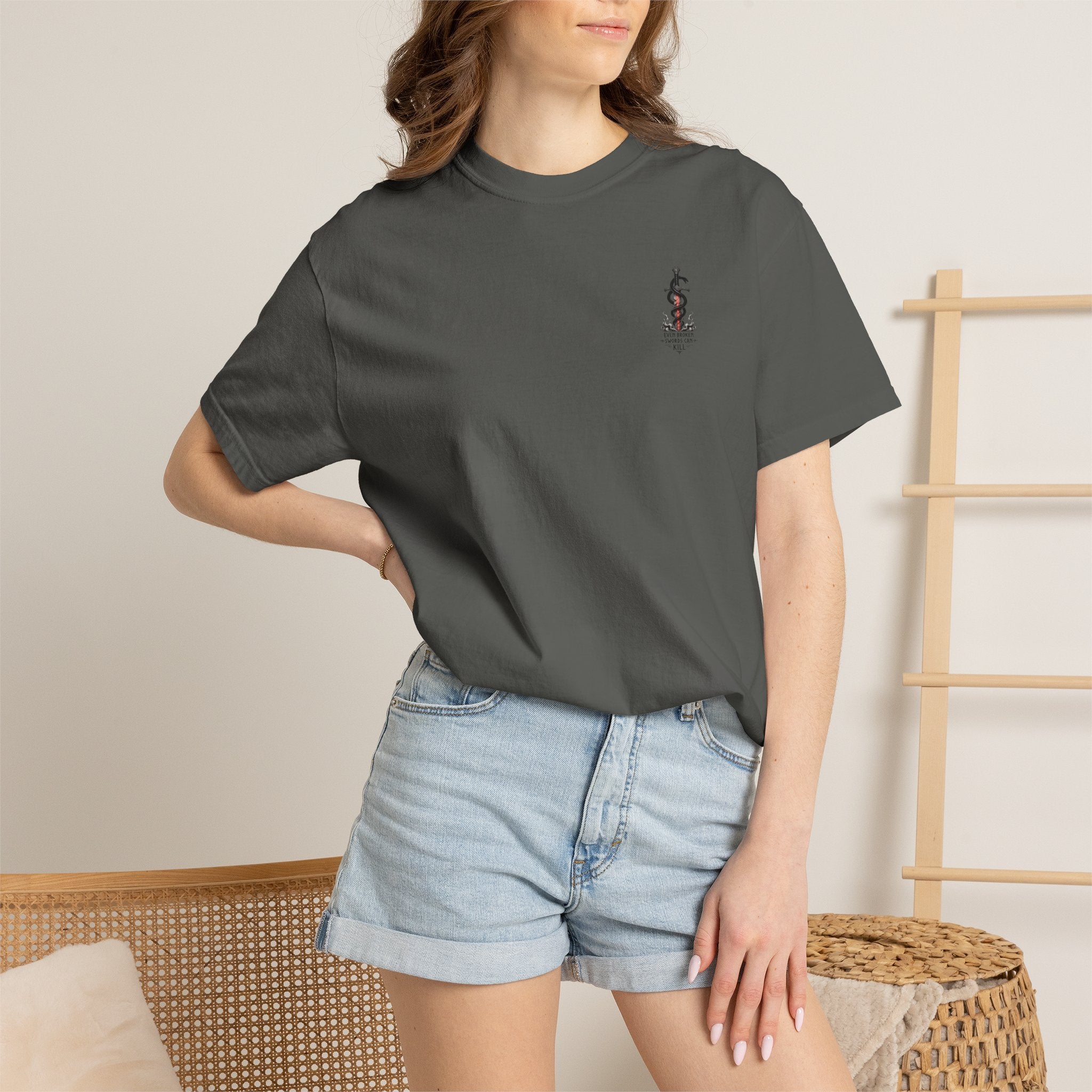 Graphic T-Shirt — 'Even Broken Swords Can Kill' Snake & Sword Back Print