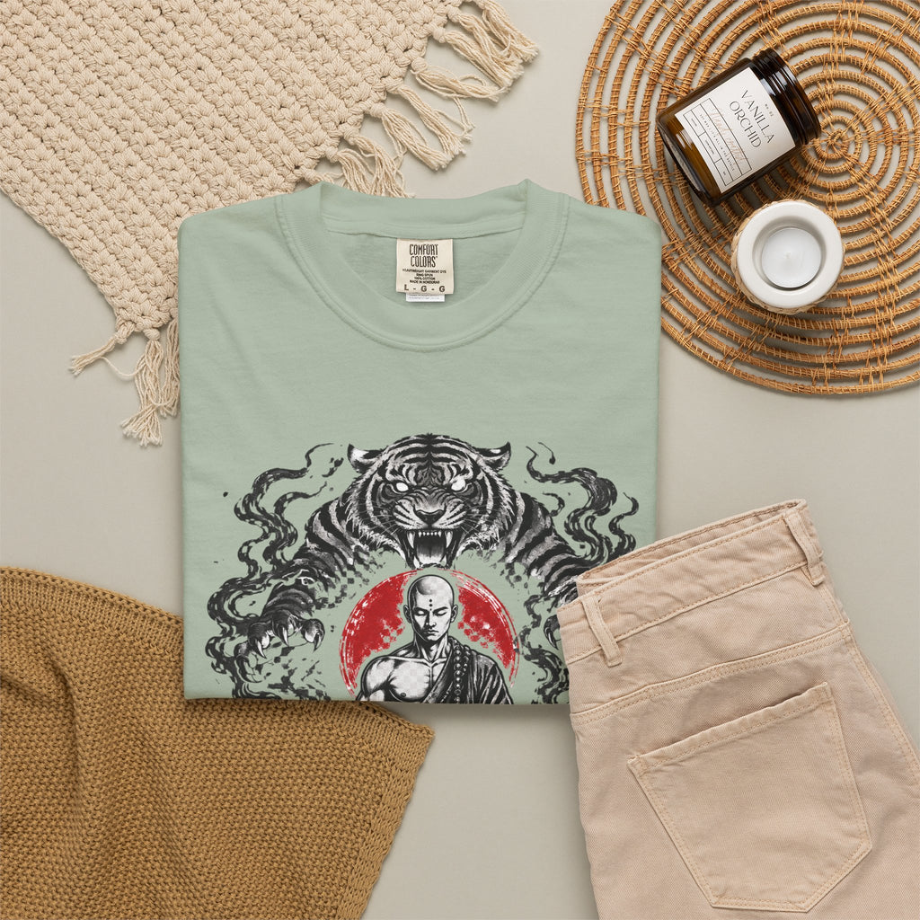 Meditation Tiger T-Shirt — "He Who Masters Himself is Strong" Zen Graphic Tee