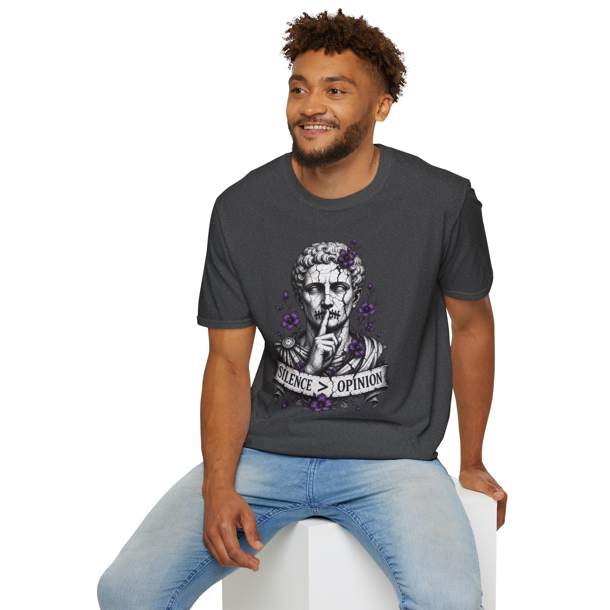 Statue 'Silence Is Opinion' T-Shirt — Gothic Floral Graphic Tee