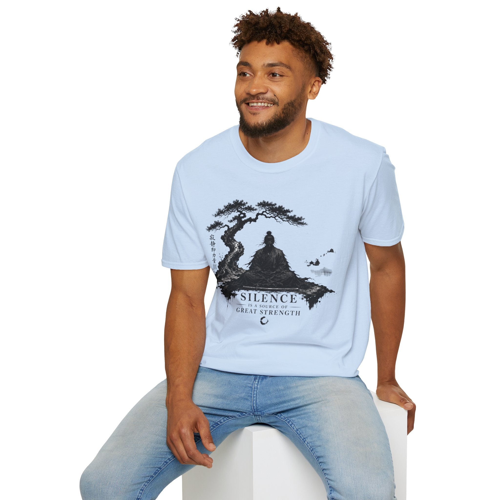 Meditation Zen T-Shirt — 'Silence Is Great Strength' Minimal Bonsai Buddha Tee