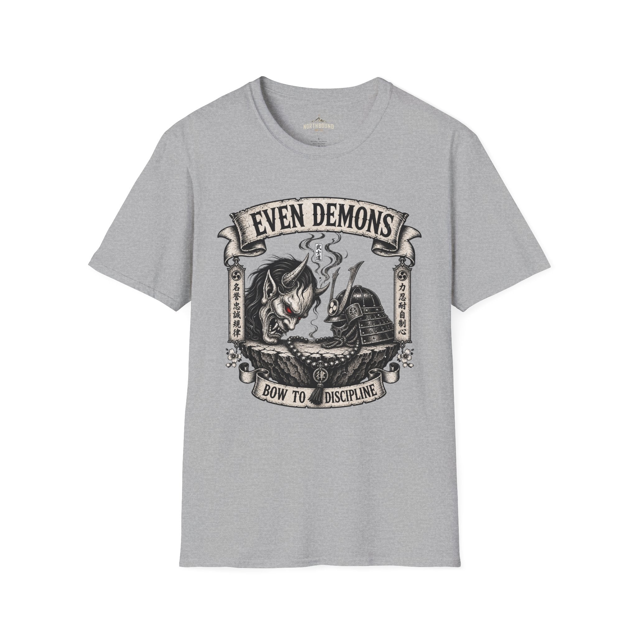 Even Demons T-Shirt — Gothic Samurai Cat Graphic Tee