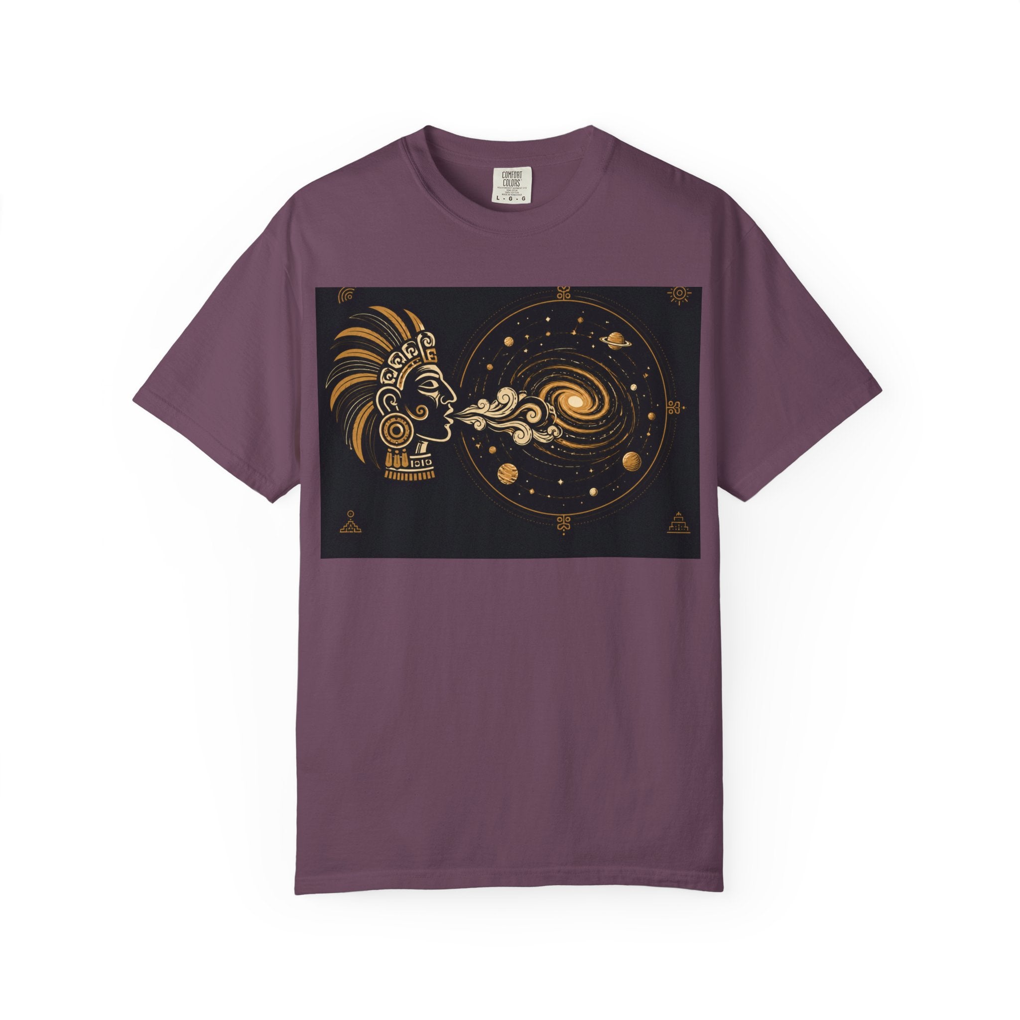 Cosmic Aztec Breath T-Shirt — Golden Galaxy Illustration