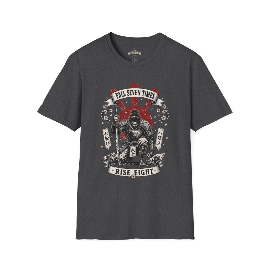 T-Shirt — “Fall Seven Times, Rise Eight” Samurai Graphic Tee