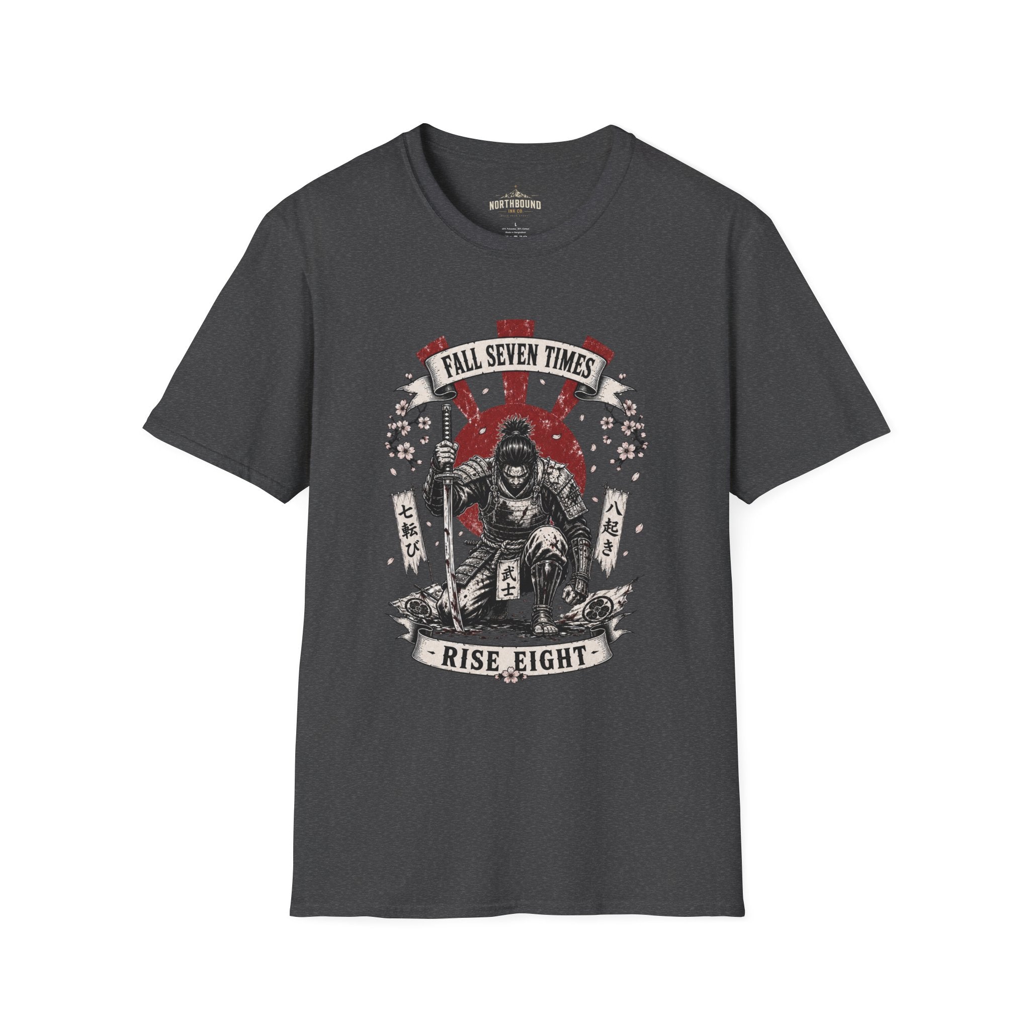 T-Shirt — “Fall Seven Times, Rise Eight” Samurai Graphic Tee