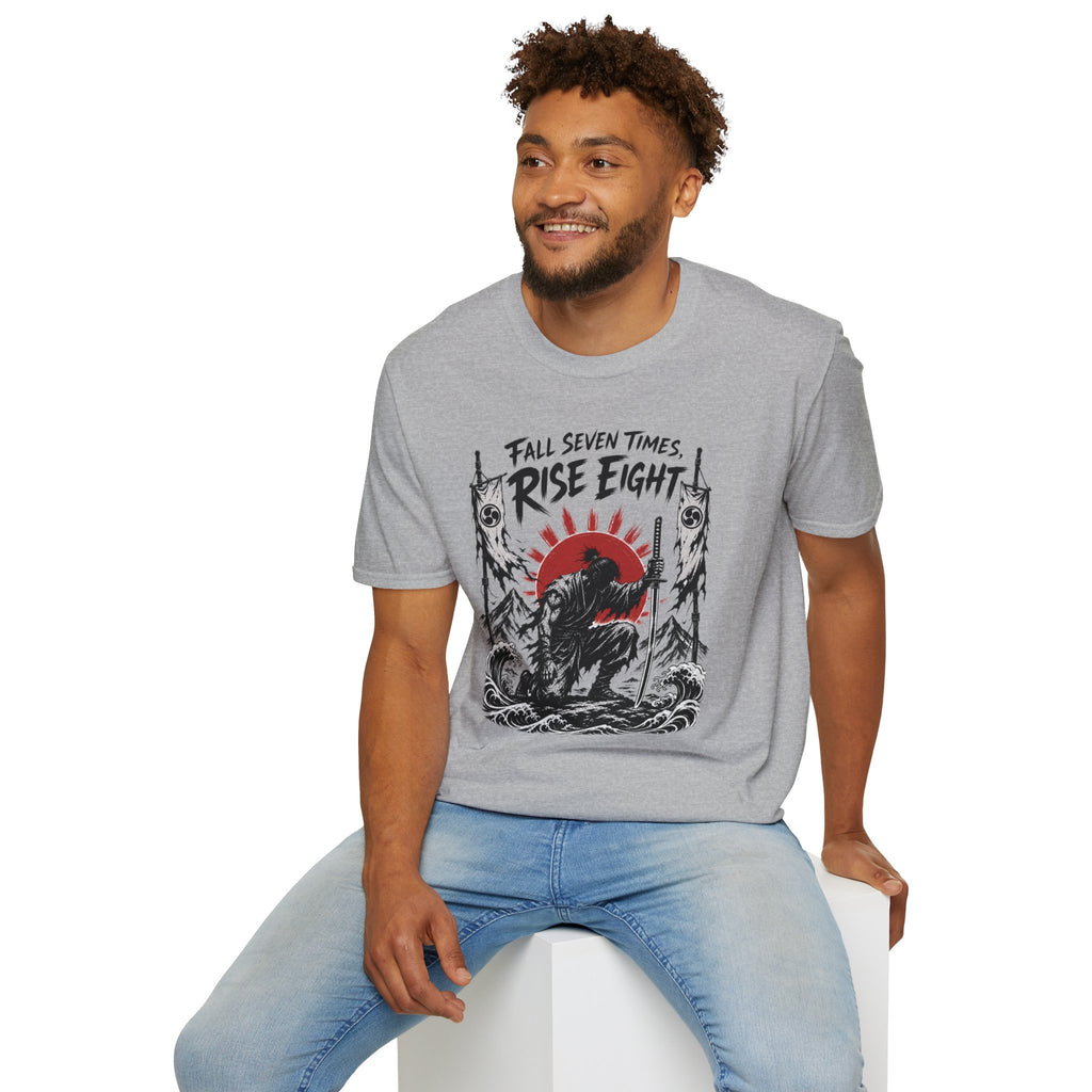 Rise Eight T-Shirt — Fall Seven Times Inspirational Samurai Graphic Tee