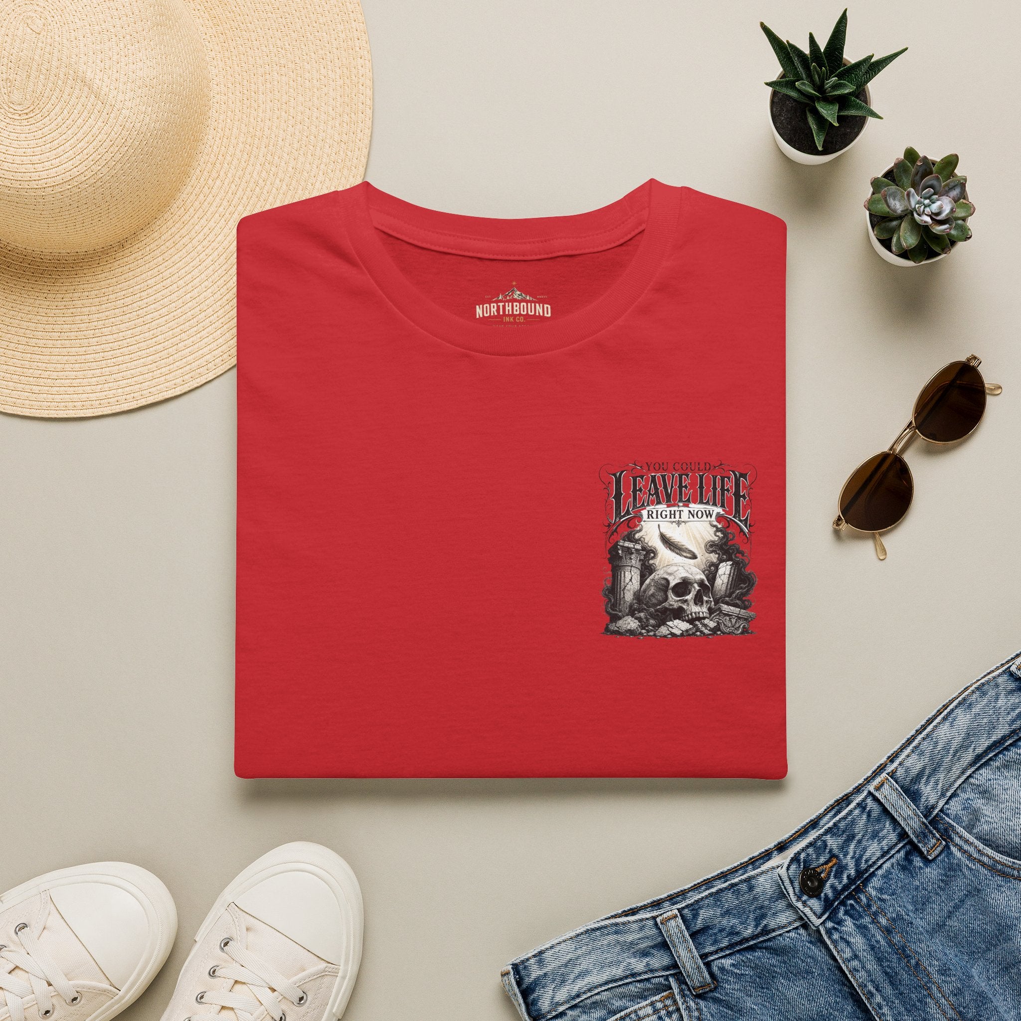 Skull & Mountains T-Shirt — "Leave Life" Adventure Graphic Tee