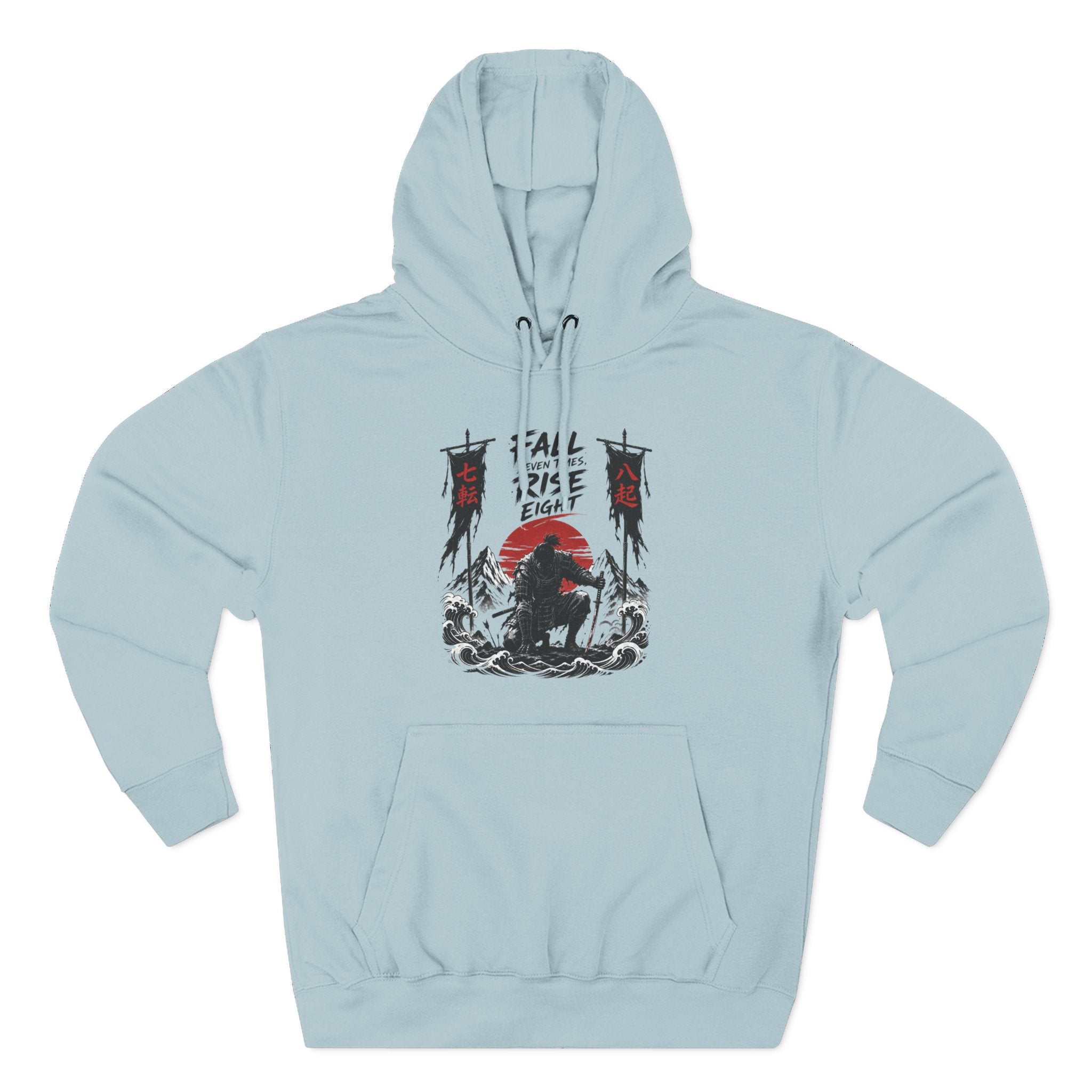 Samurai Sunset Hoodie — "Fall Rise Fight" Graphic Fleece Hoodie