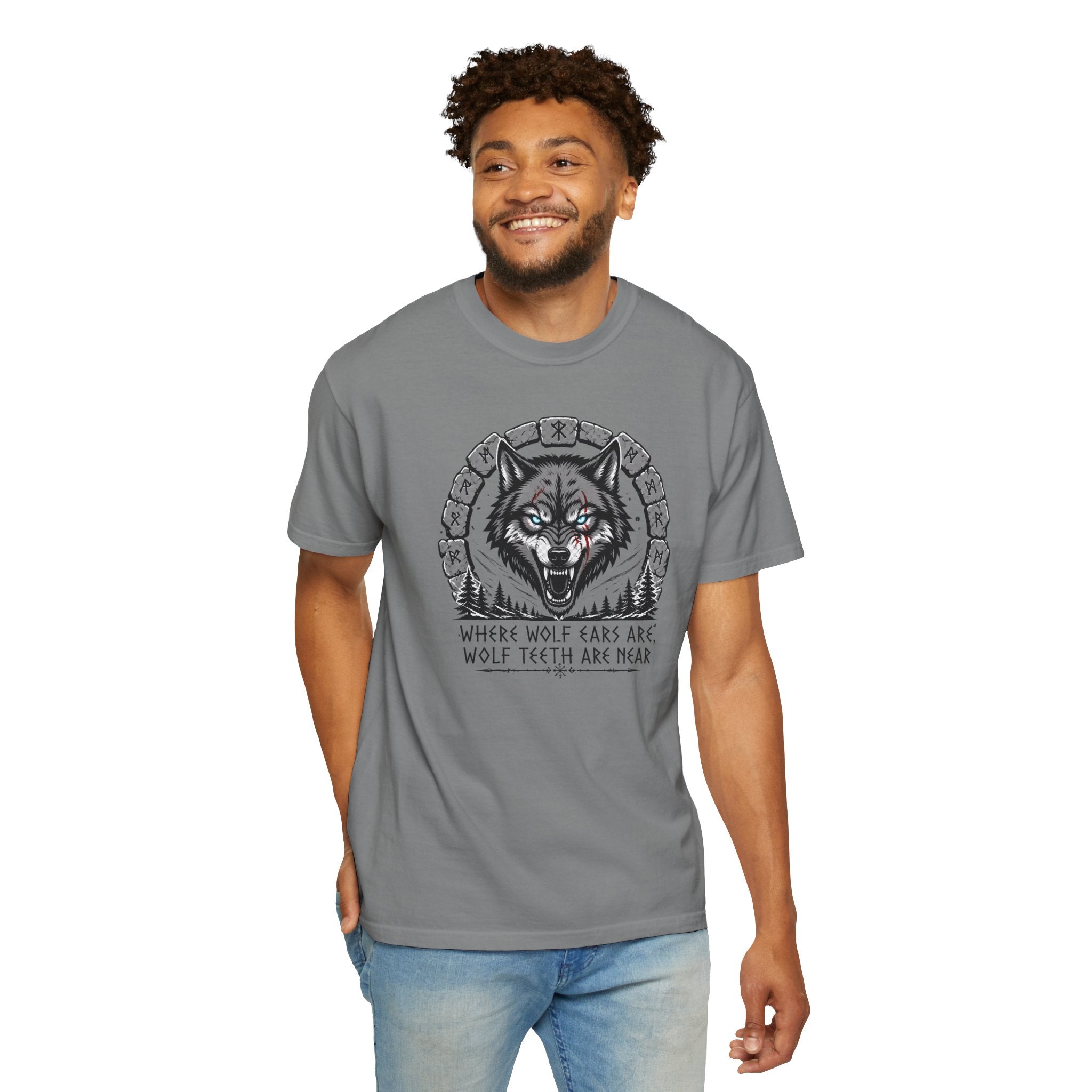 Wolf Head T-Shirt — "Where Wolf Ears Are, Wolf Teeth Are Near" Graphic Tee