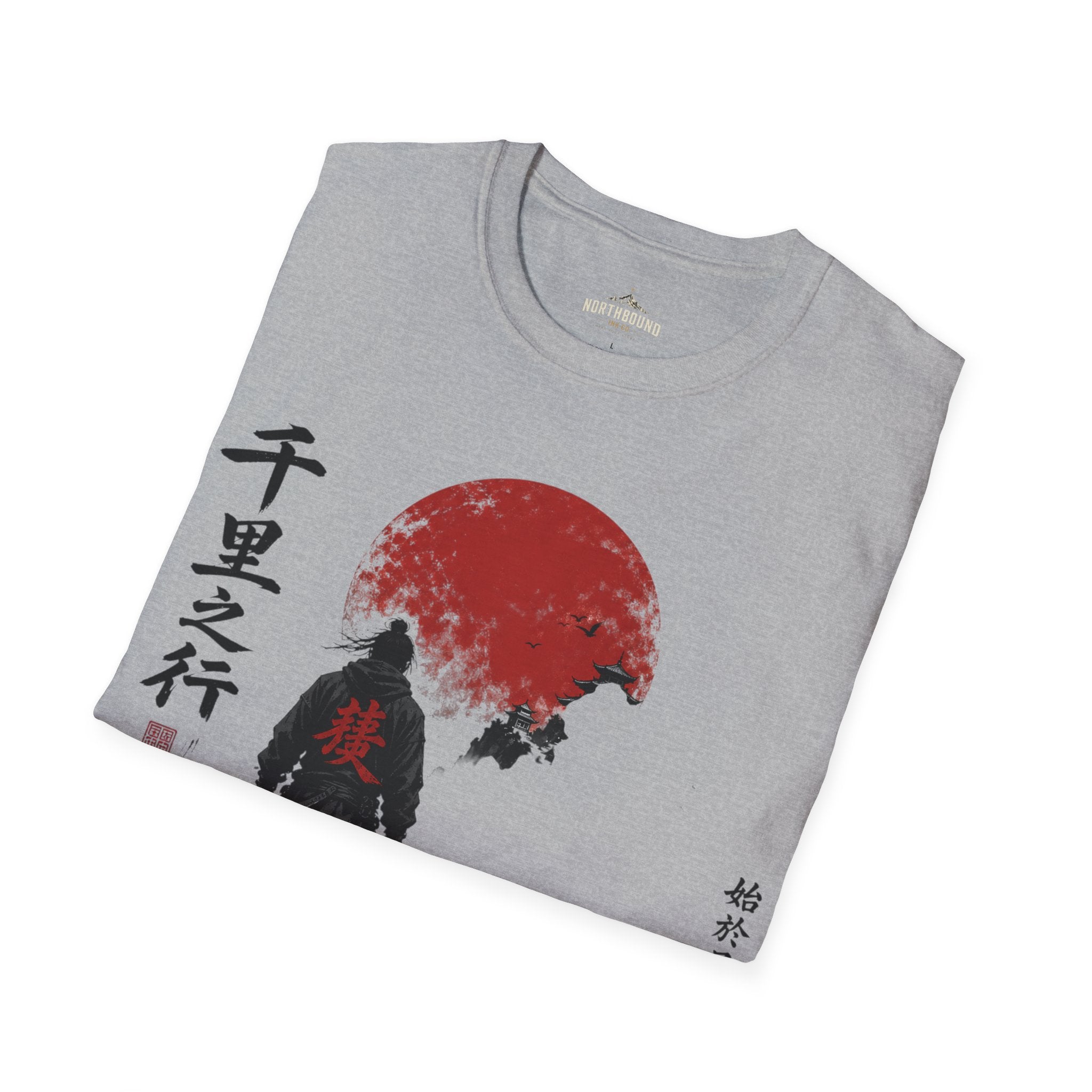 Samurai Walk T-Shirt — Red Sun Japanese Warrior Graphic