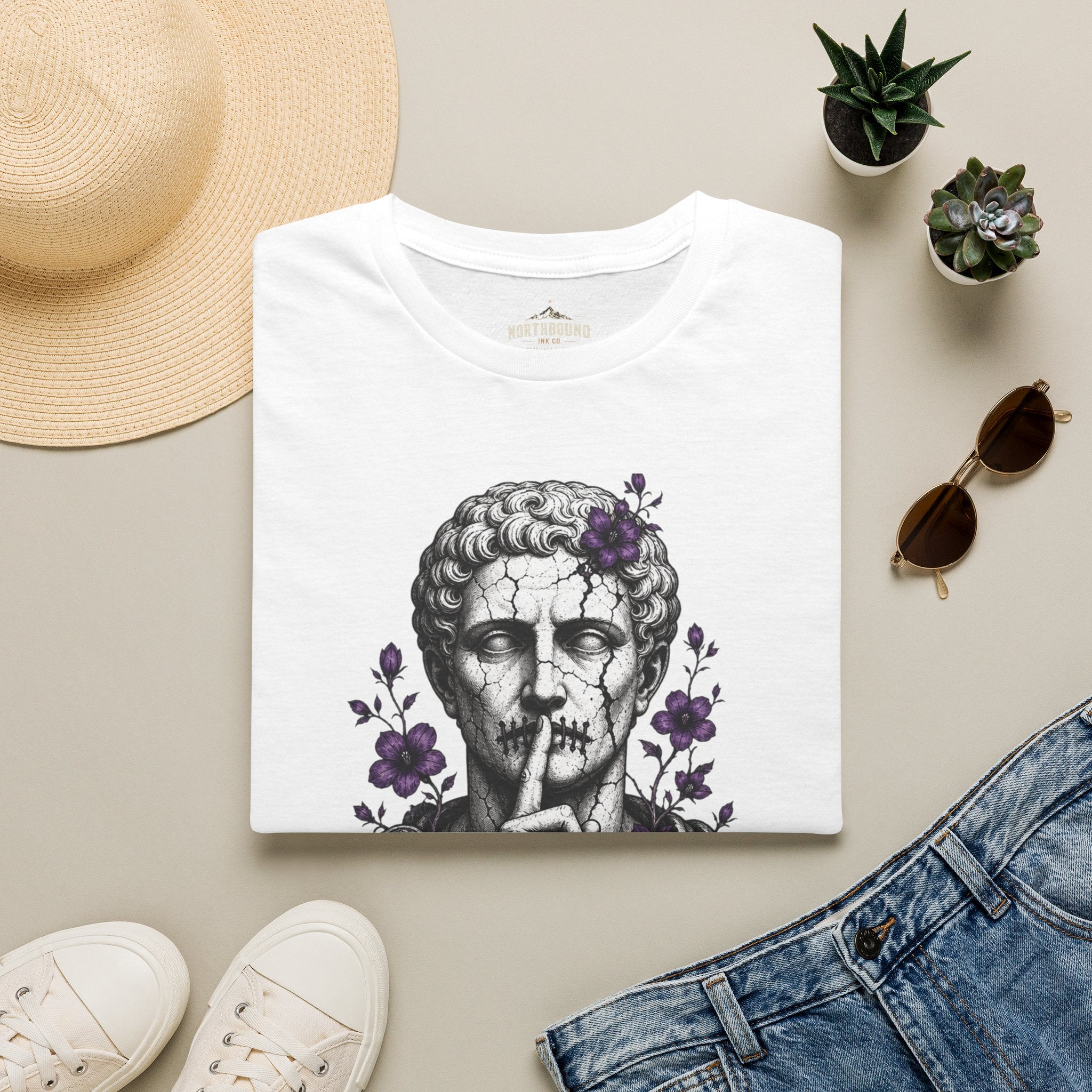 Statue 'Silence Is Opinion' T-Shirt — Gothic Floral Graphic Tee