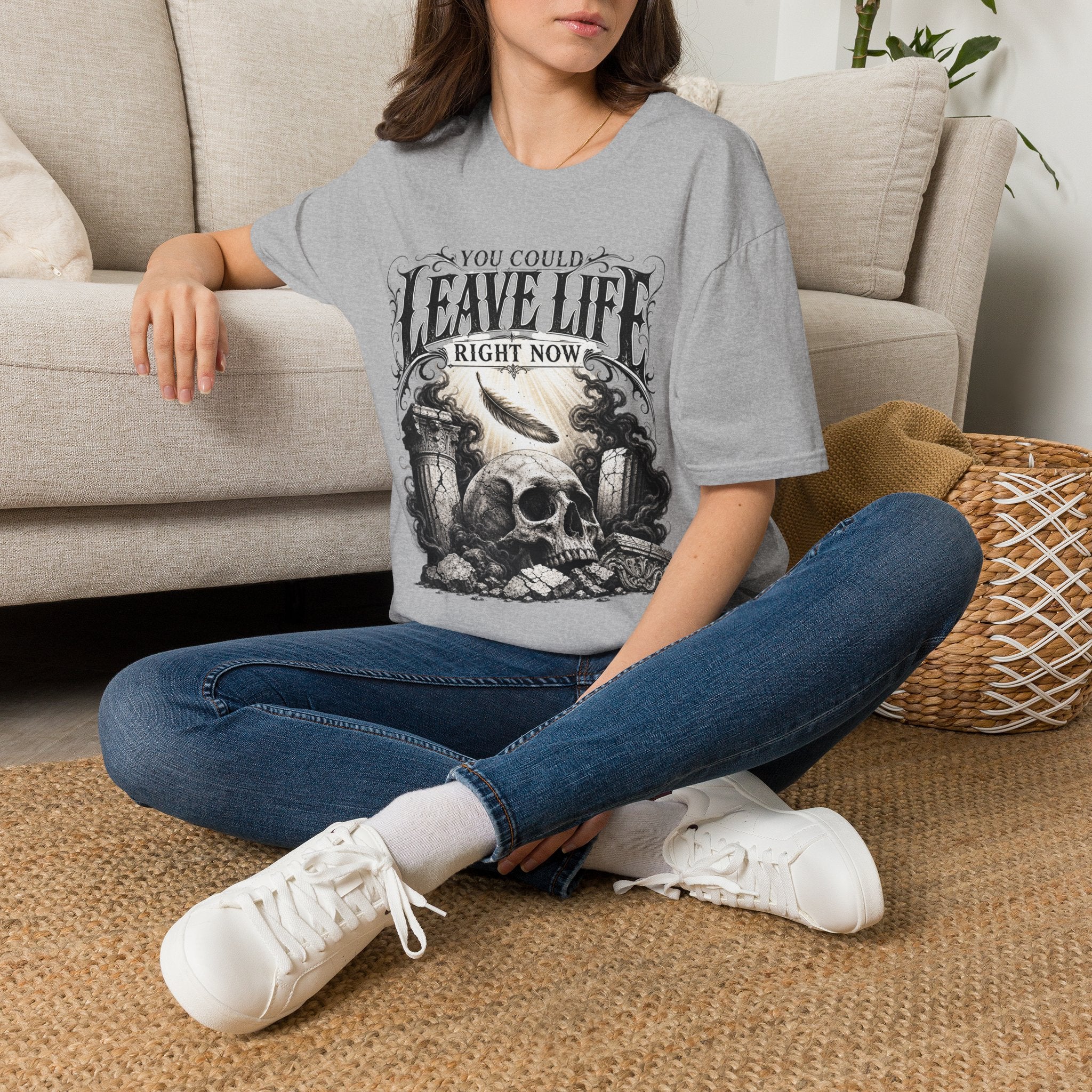 T-Shirt — "You Could Leave Life Right Now" Gothic Skull Graphic
