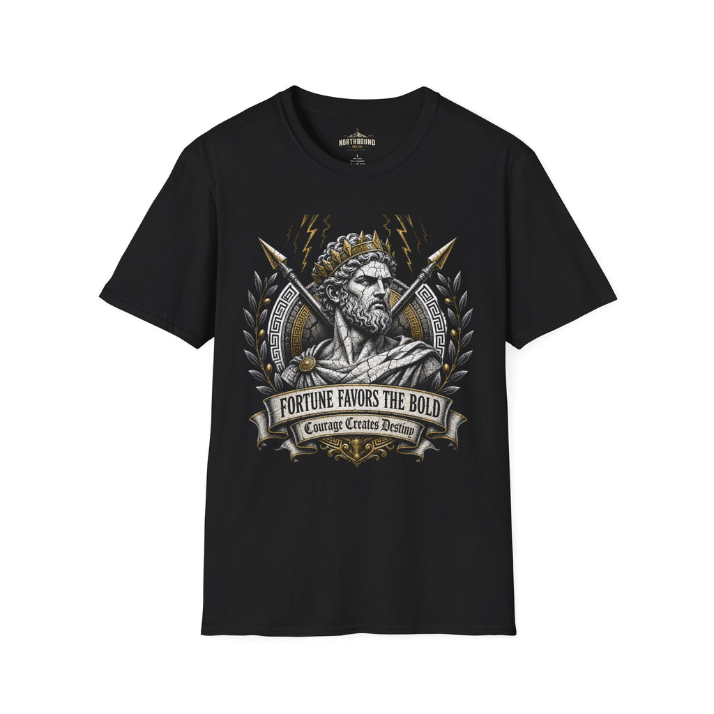 Zeus Lightning T-Shirt — 'Fortune Favors the Bold' Greek God Graphic Tee