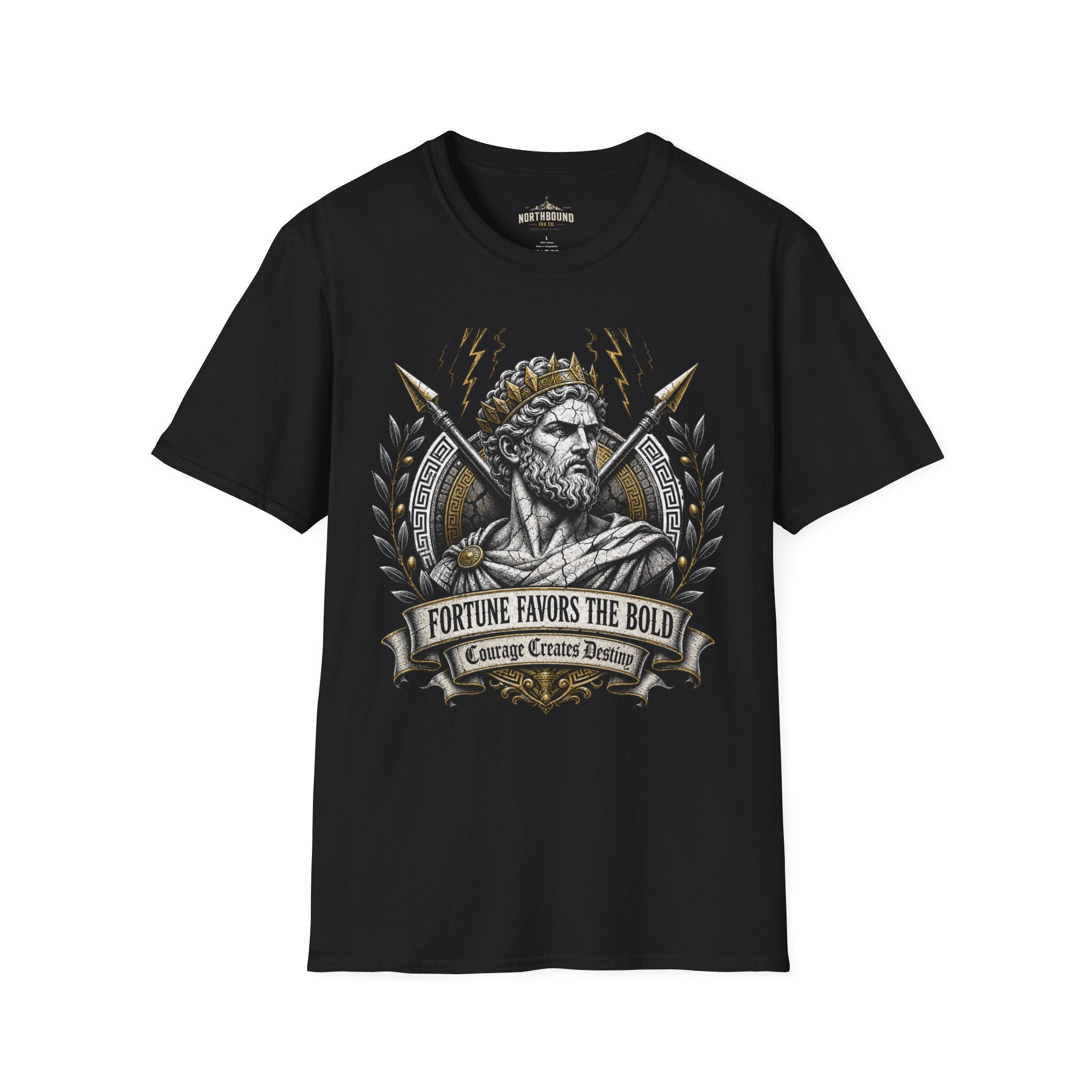 Zeus Lightning T-Shirt — 'Fortune Favors the Bold' Greek God Graphic Tee