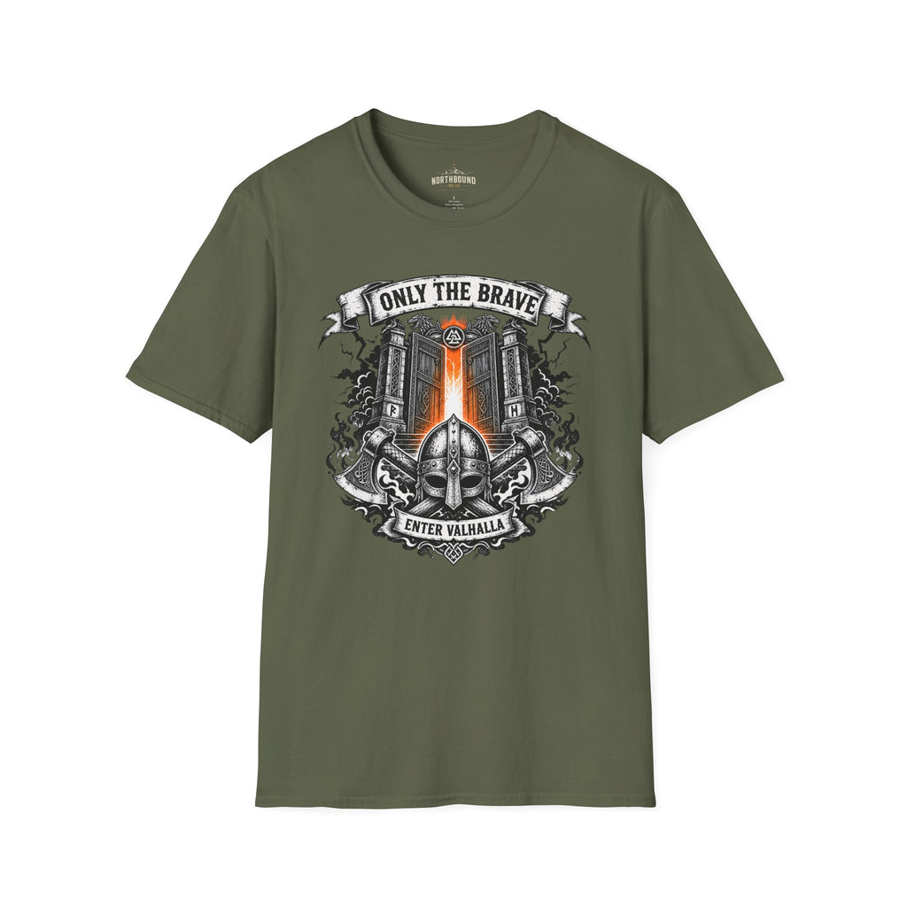 Only The Brave T-Shirt — Gothic Knight Helmet & Castle Illustration