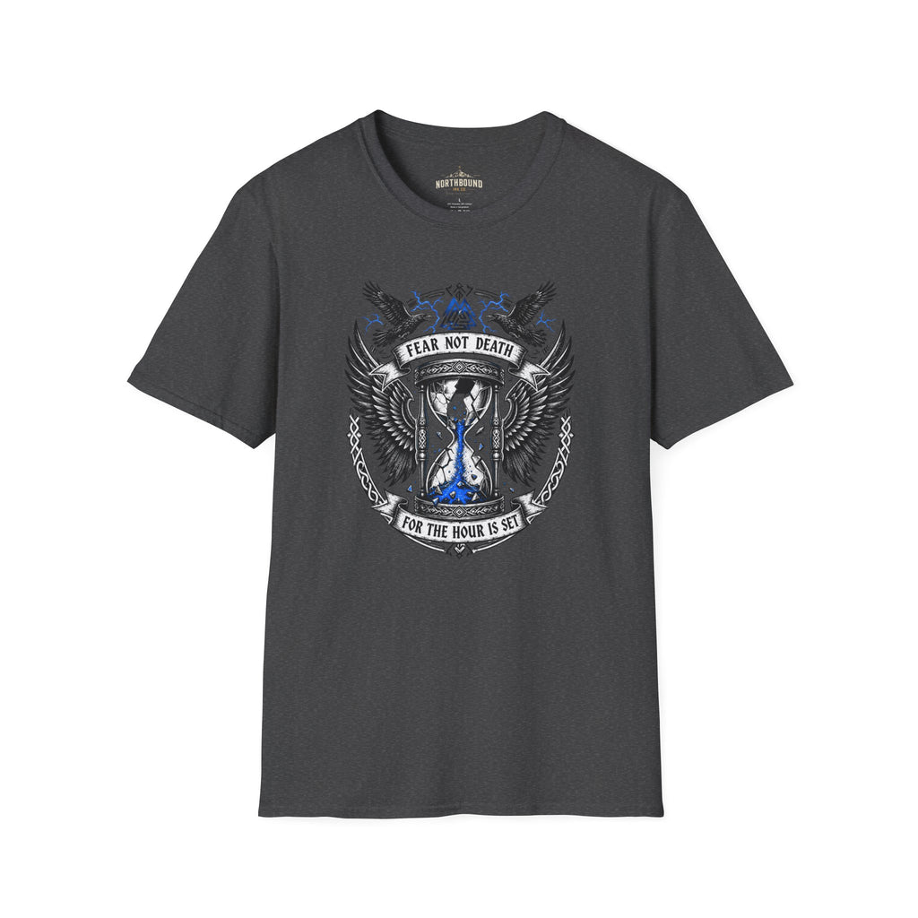 Fear Not Death T‑Shirt — Viking Hourglass Shield Design