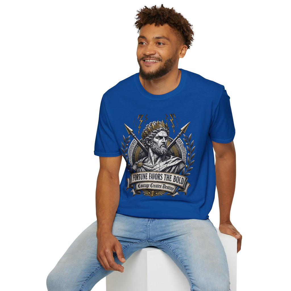 Zeus Lightning T-Shirt — 'Fortune Favors the Bold' Greek God Graphic Tee