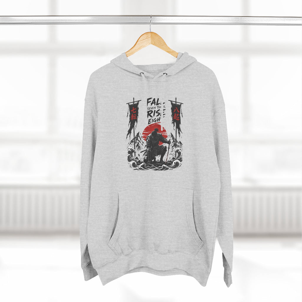 Samurai Sunset Hoodie — "Fall Rise Fight" Graphic Fleece Hoodie