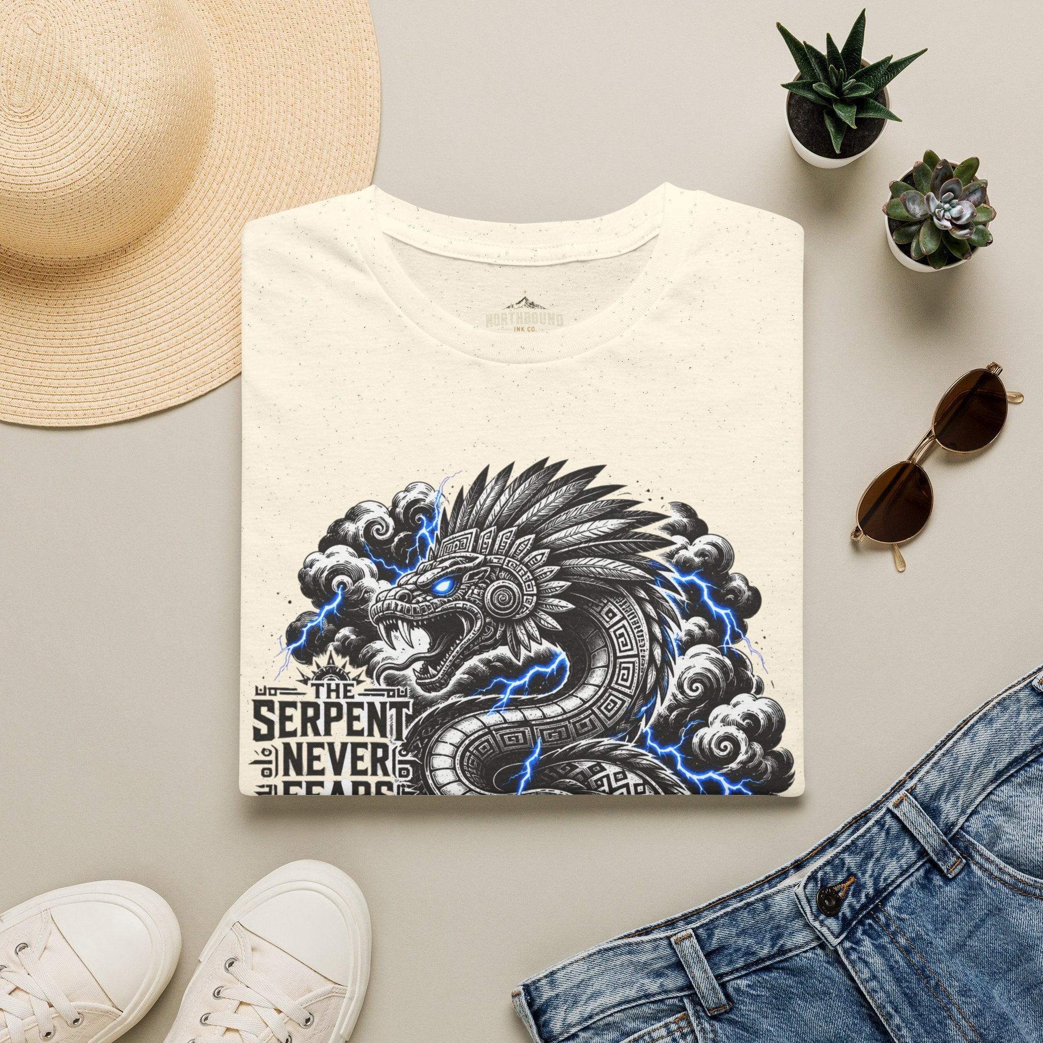 Aztec Serpent T-Shirt — “The Serpent Never Fears the Storm” Graphic Tee