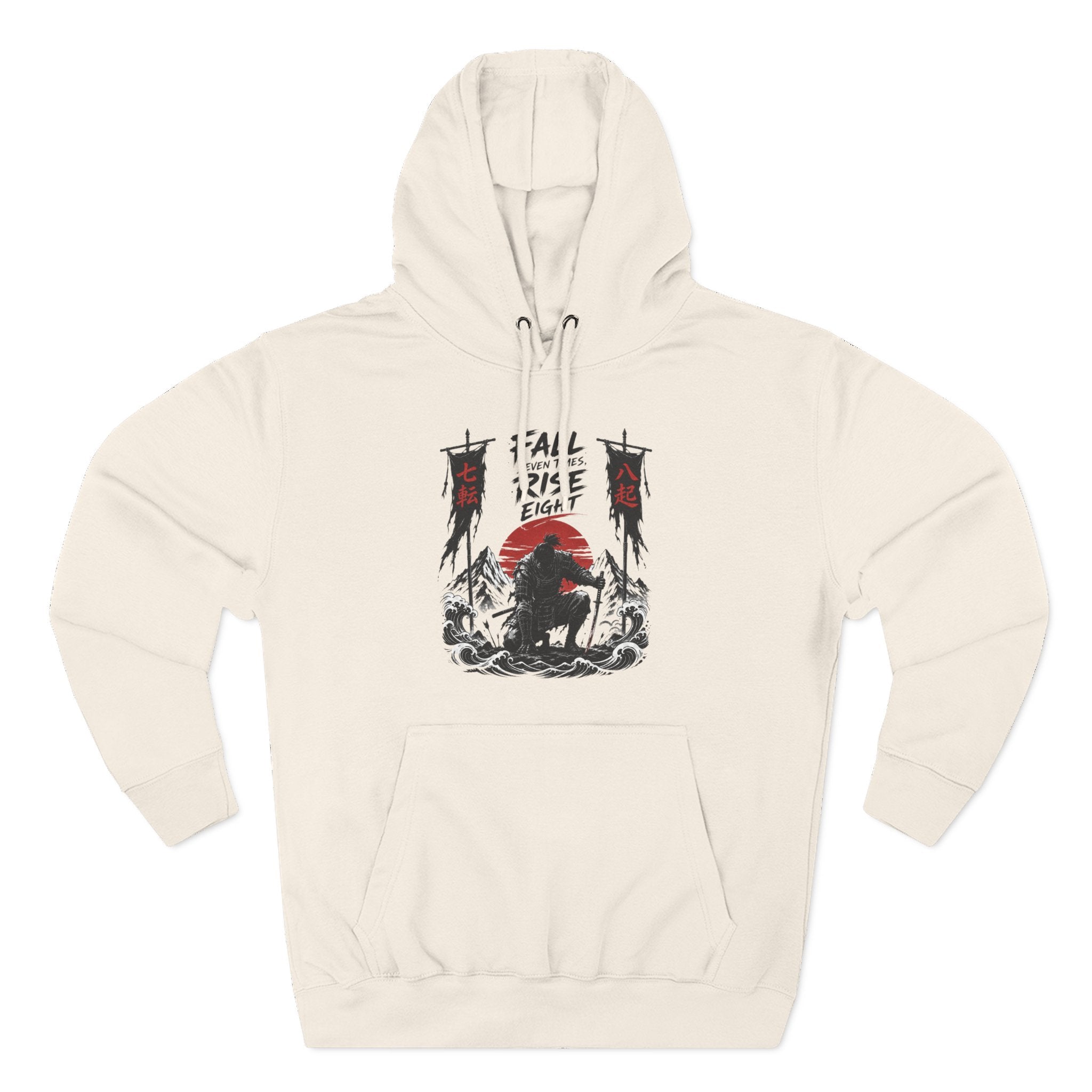 Samurai Sunset Hoodie — "Fall Rise Fight" Graphic Fleece Hoodie