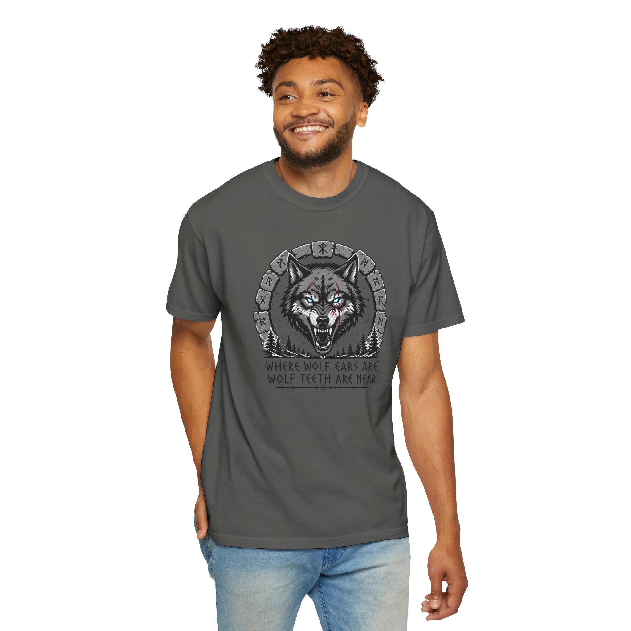 Wolf Head T-Shirt — "Where Wolf Ears Are, Wolf Teeth Are Near" Graphic Tee