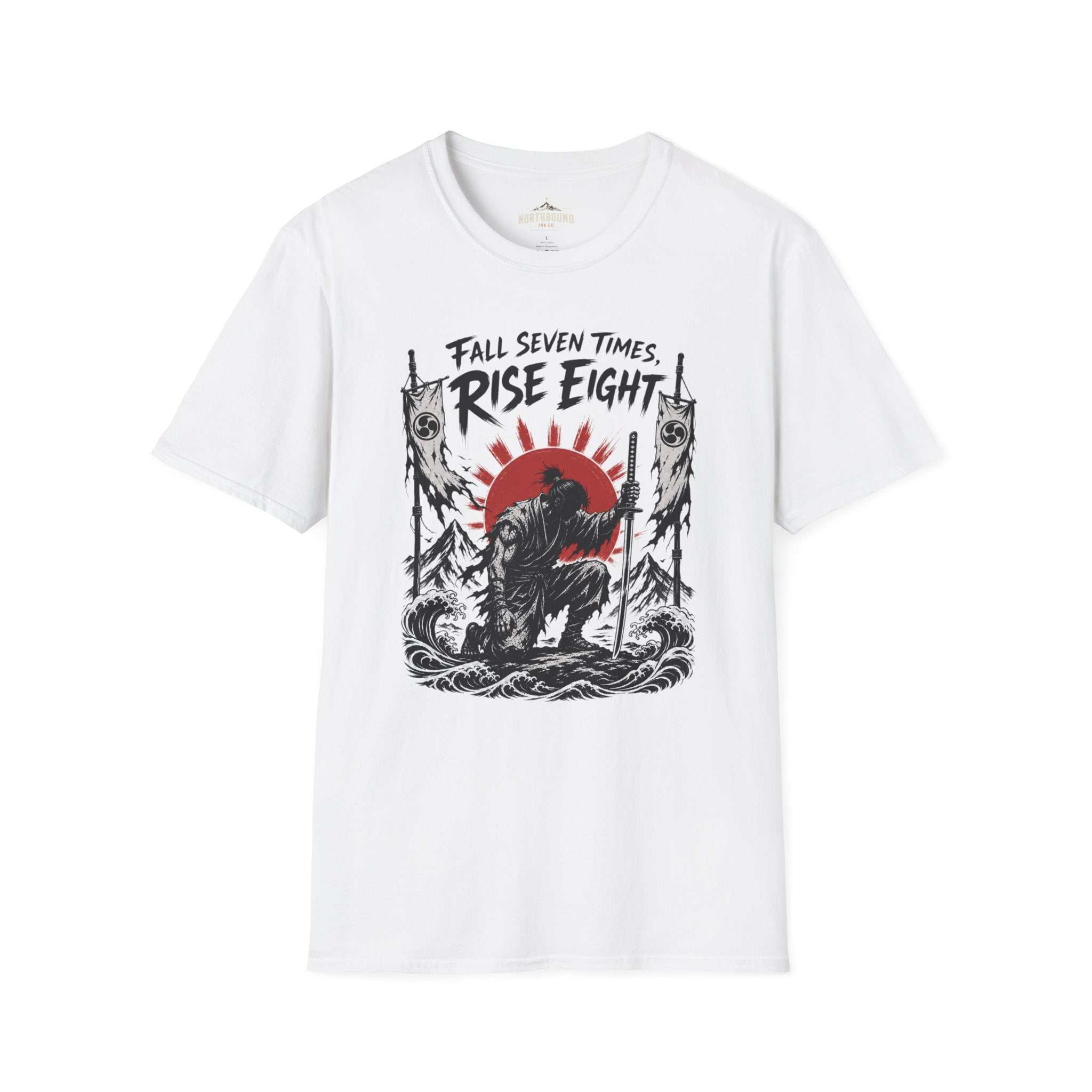 Rise Eight T-Shirt — Fall Seven Times Inspirational Samurai Graphic Tee