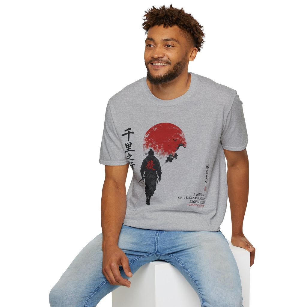 Samurai Walk T-Shirt — Red Sun Japanese Warrior Graphic