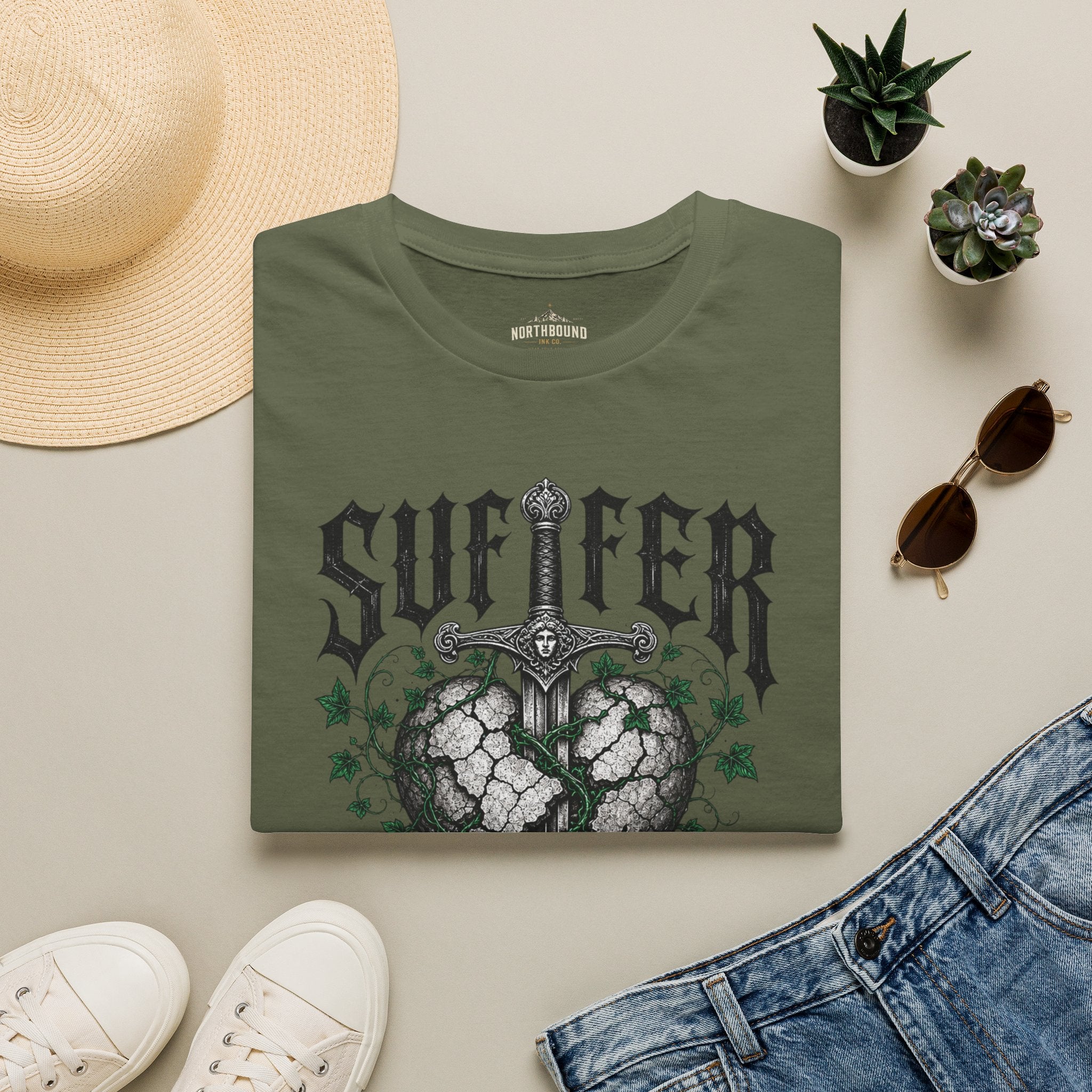 Suffer Well T-Shirt — Gothic Heart Sword Graphic Tee