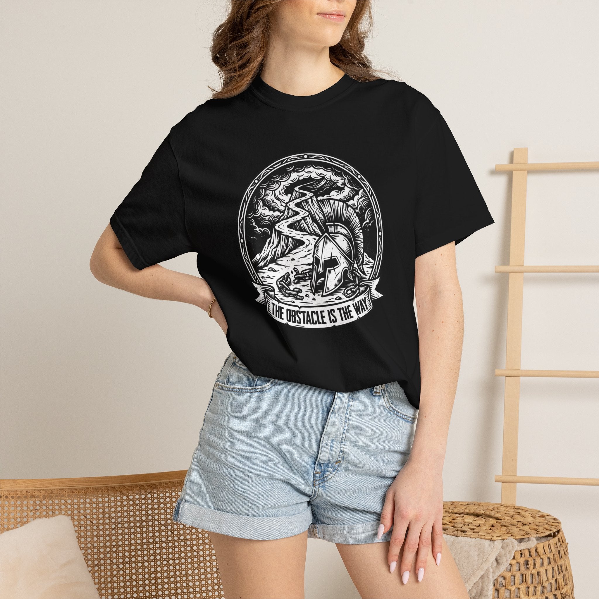 T-Shirt — 'The Obstacle Is The Way' Spartan Helmet Graphic Tee