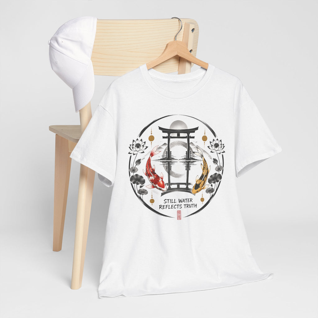 Koi Pond Tee — 'Still Water Reflects Truth' Japanese Torii Graphic T-Shirt