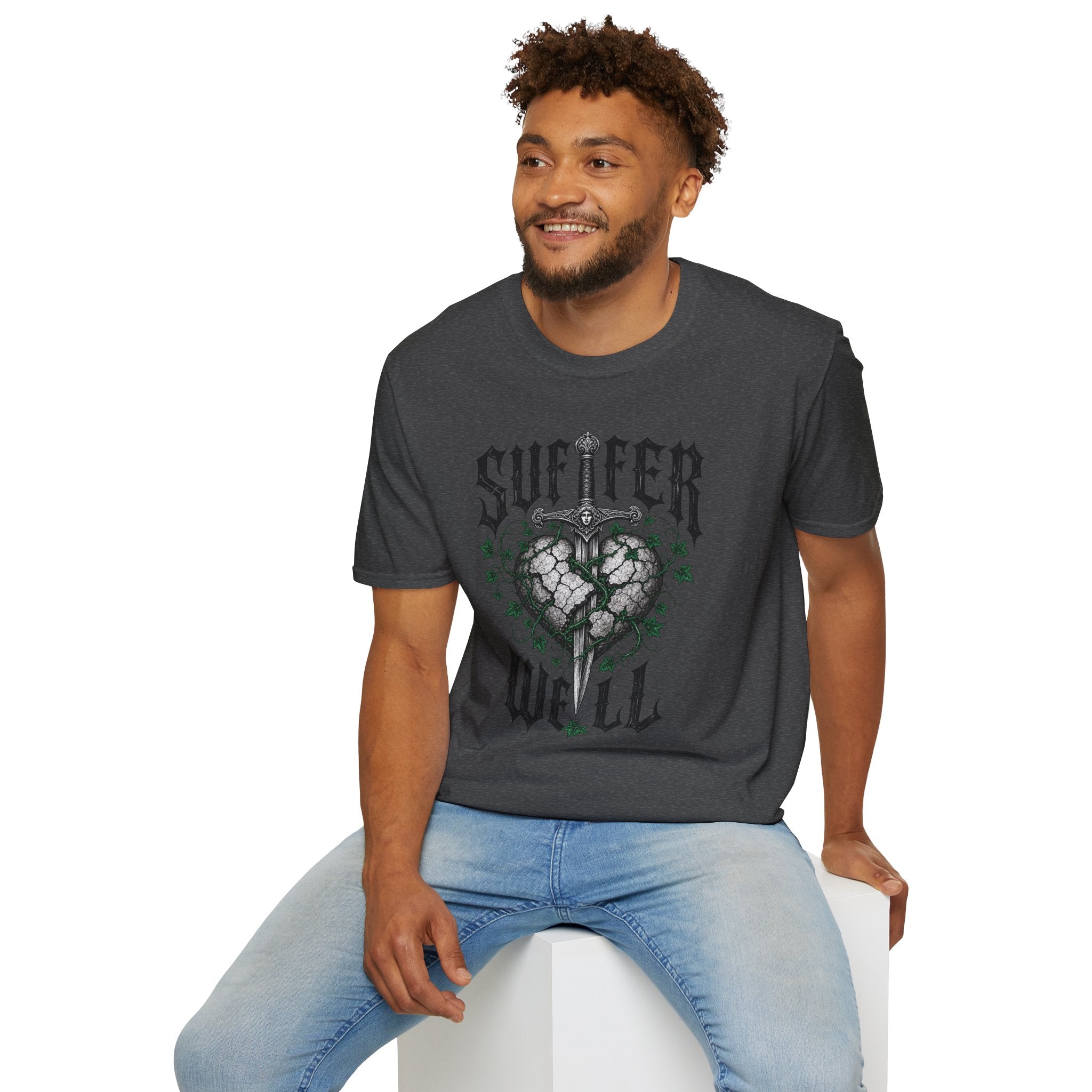 Suffer Well T-Shirt — Gothic Heart Sword Graphic Tee