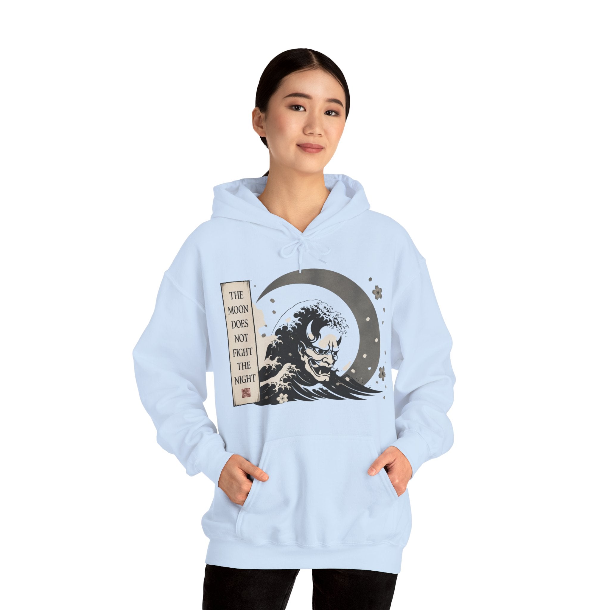 Moon Tide Wave Hoodie — "The Moon Does Not Fright the Night" Japanese Wave Graphic