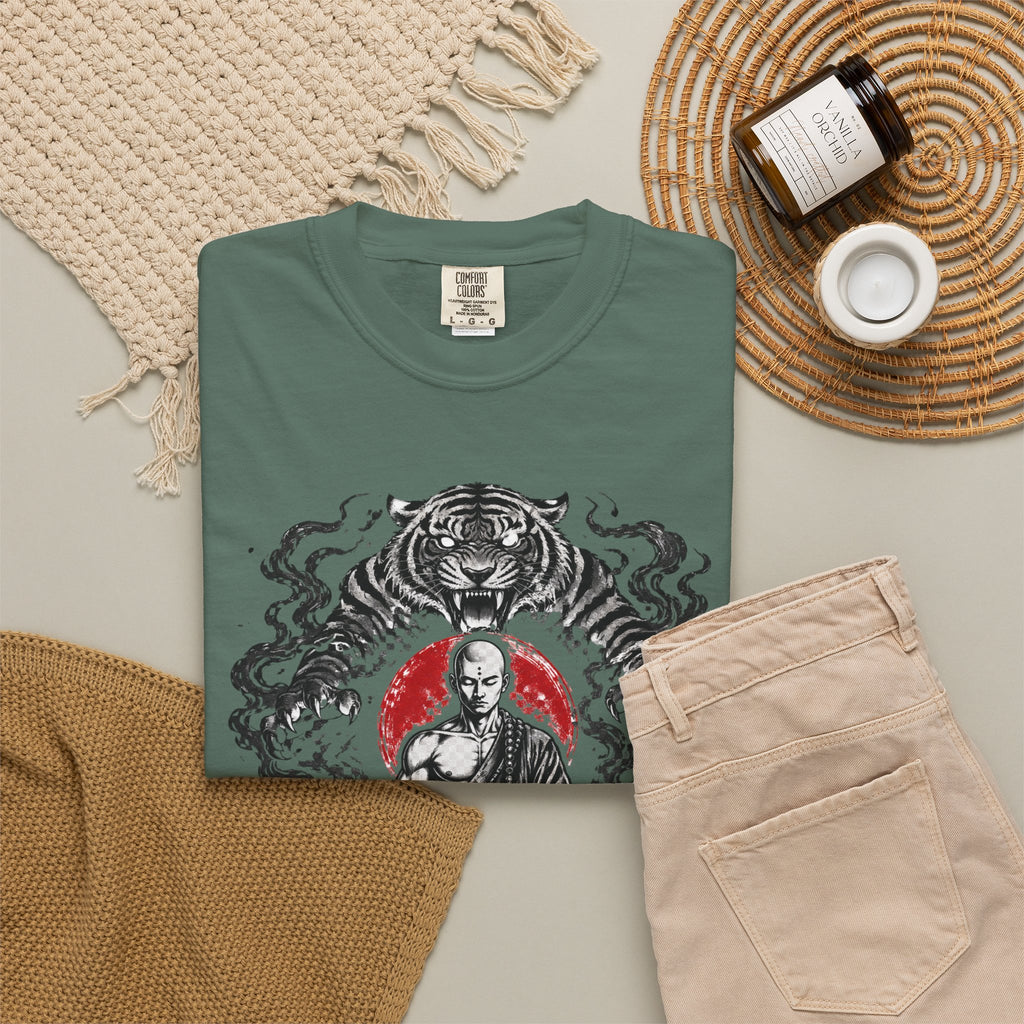 Meditation Tiger T-Shirt — "He Who Masters Himself is Strong" Zen Graphic Tee