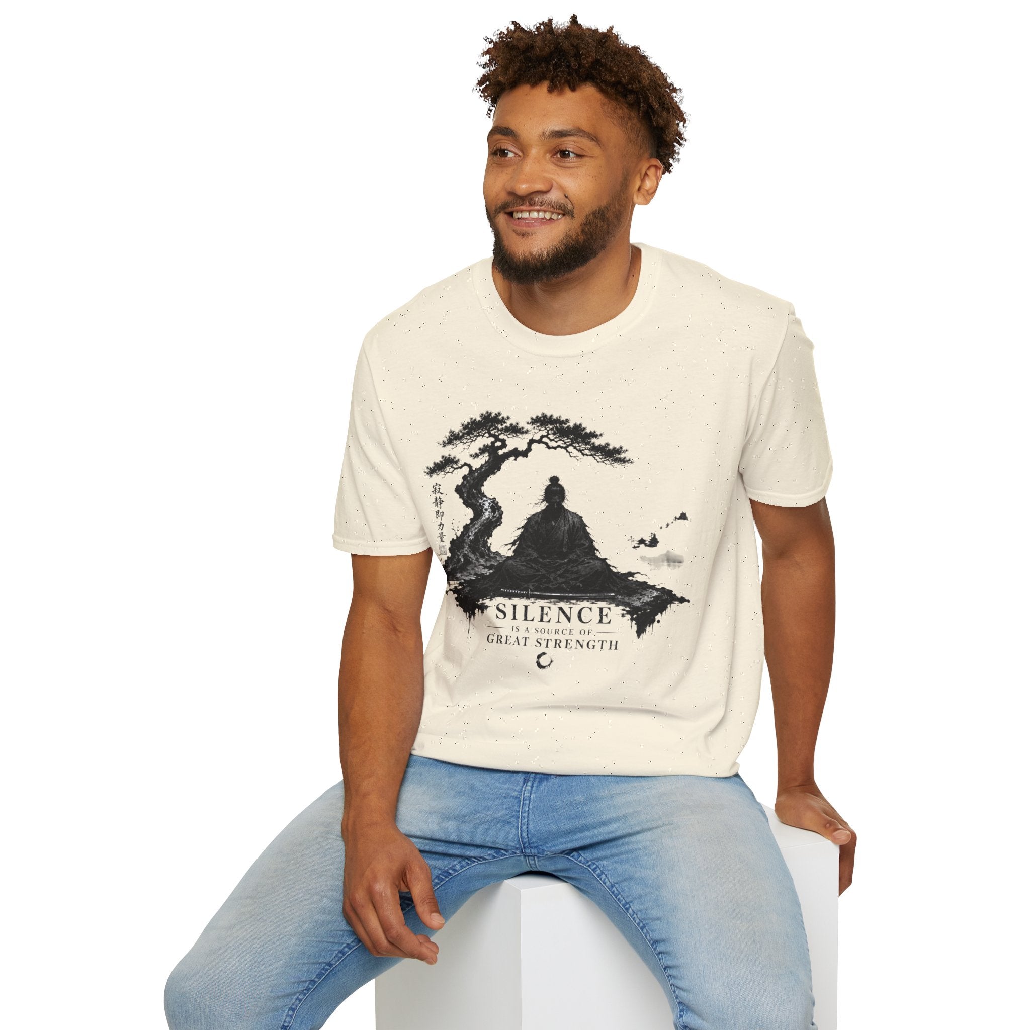 Meditation Zen T-Shirt — 'Silence Is Great Strength' Minimal Bonsai Buddha Tee