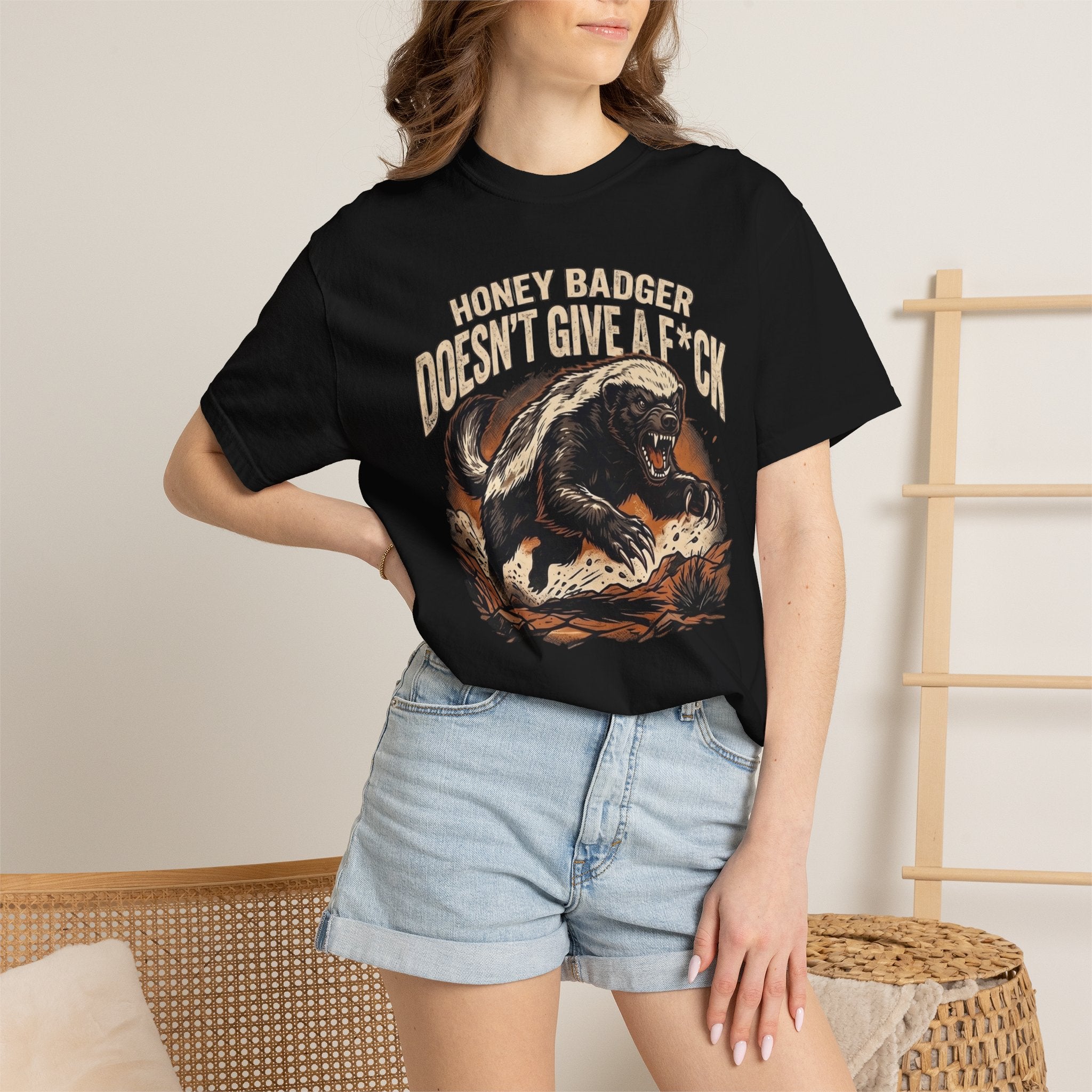 Skunk Graphic T-Shirt — 'Honey Badger Doesn't Give a F—' Retro Vintage Tee