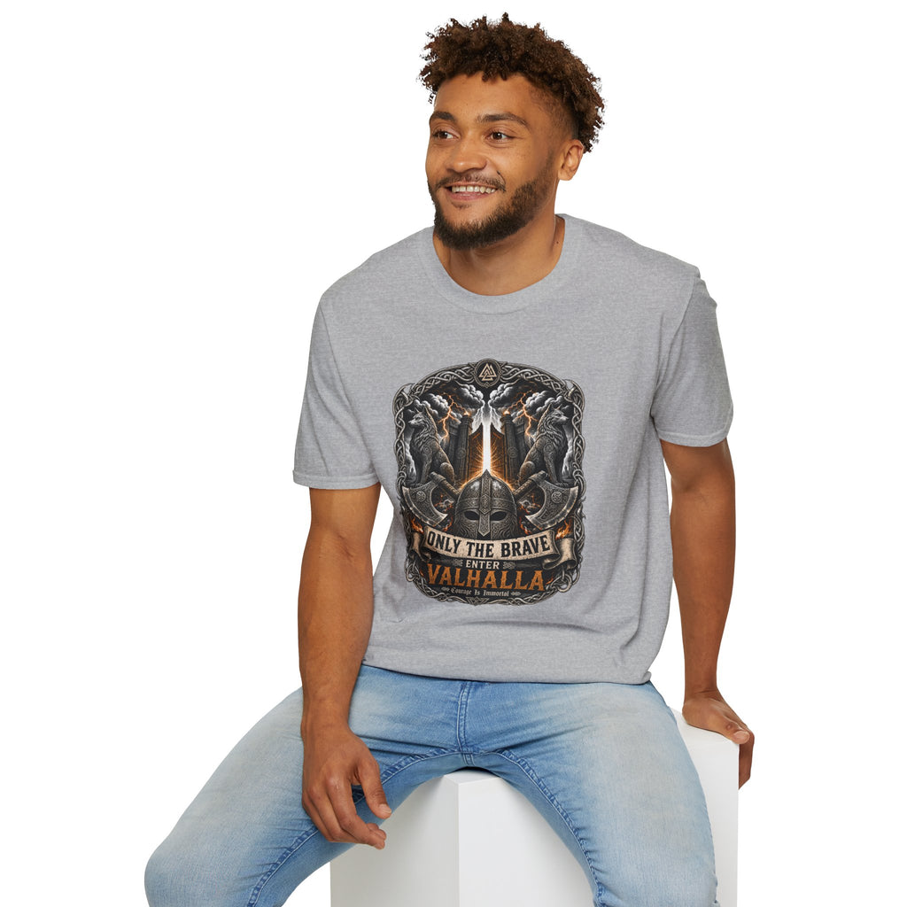 Valhalla T-Shirt — "Only The Brave" Viking Shield Tee
