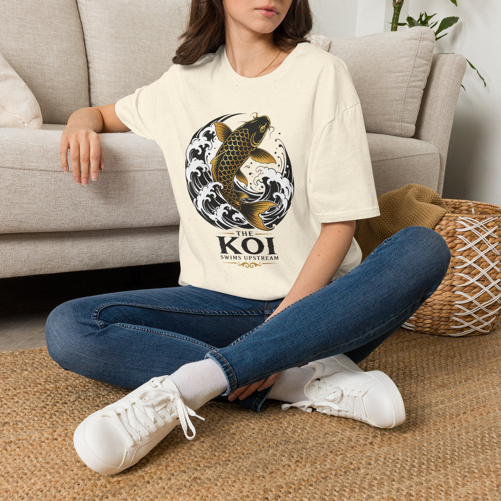 Koi Fish T-Shirt — Black & Gold Japanese Wave Graphic