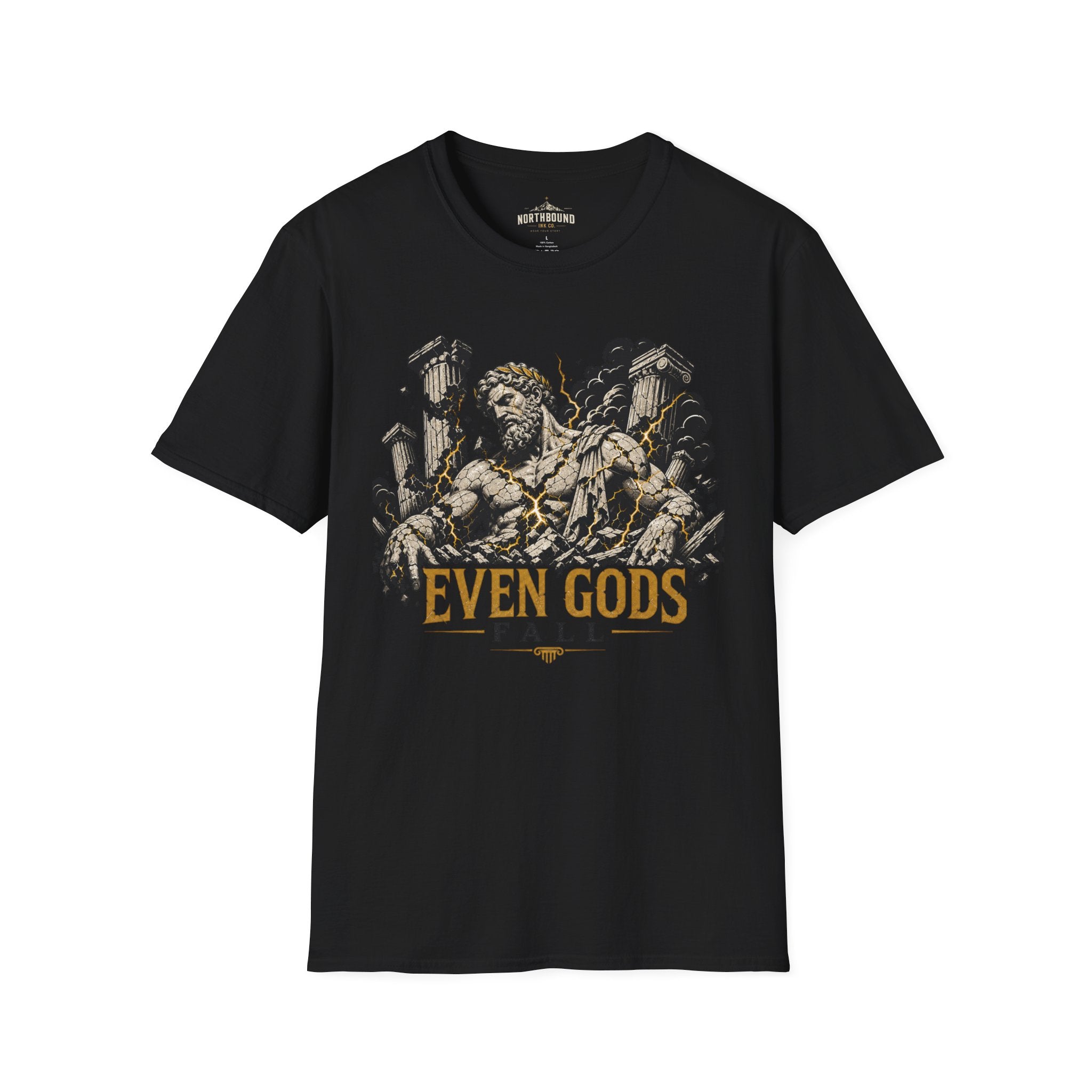 Graphic Tee — "Even Gods Fall" Statue Collapse T-Shirt